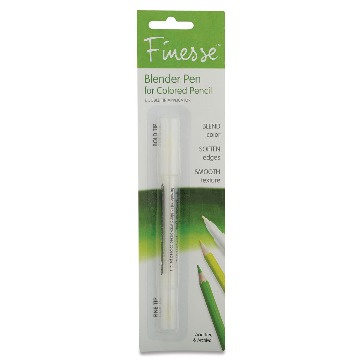Finesse Colored Pencil Blender - Front of blister package of single blender
