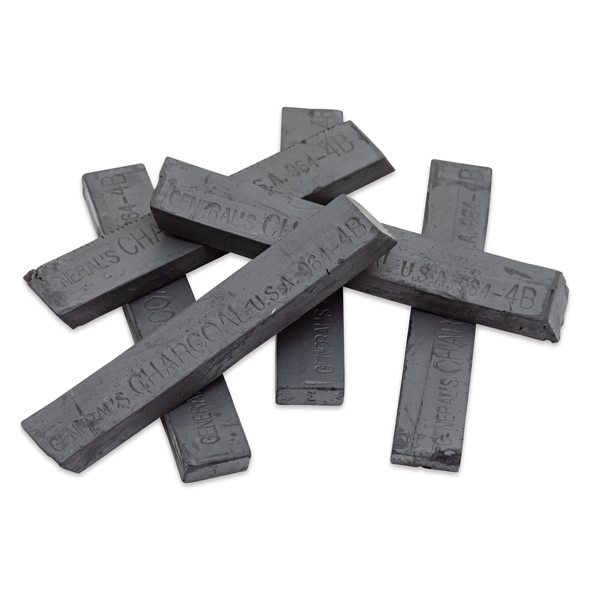 General’s Jumbo Compressed Charcoal - 4B, Box of 6 Sticks, laid out