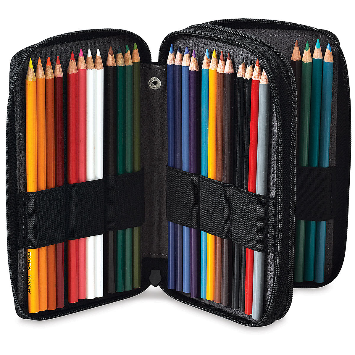 Speedball Classic Leather Pencil Case - Smooth Black, for 48 Pencils, opened (pencils not included)