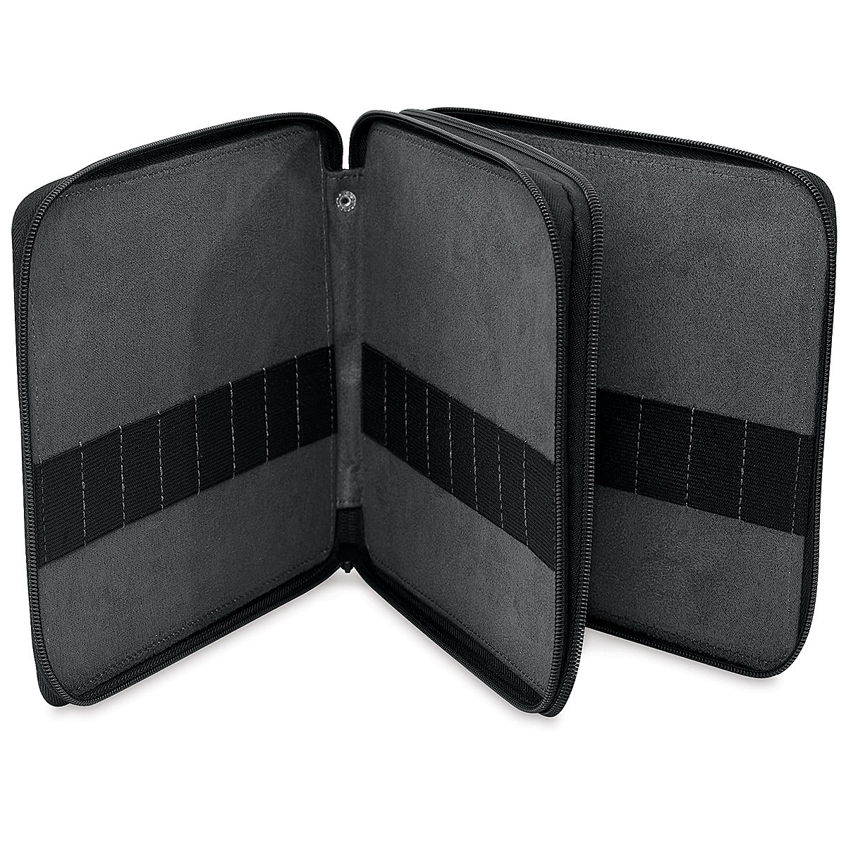 Speedball Classic Leather Pencil Case - Smooth Black, for 96 Pencils, opened