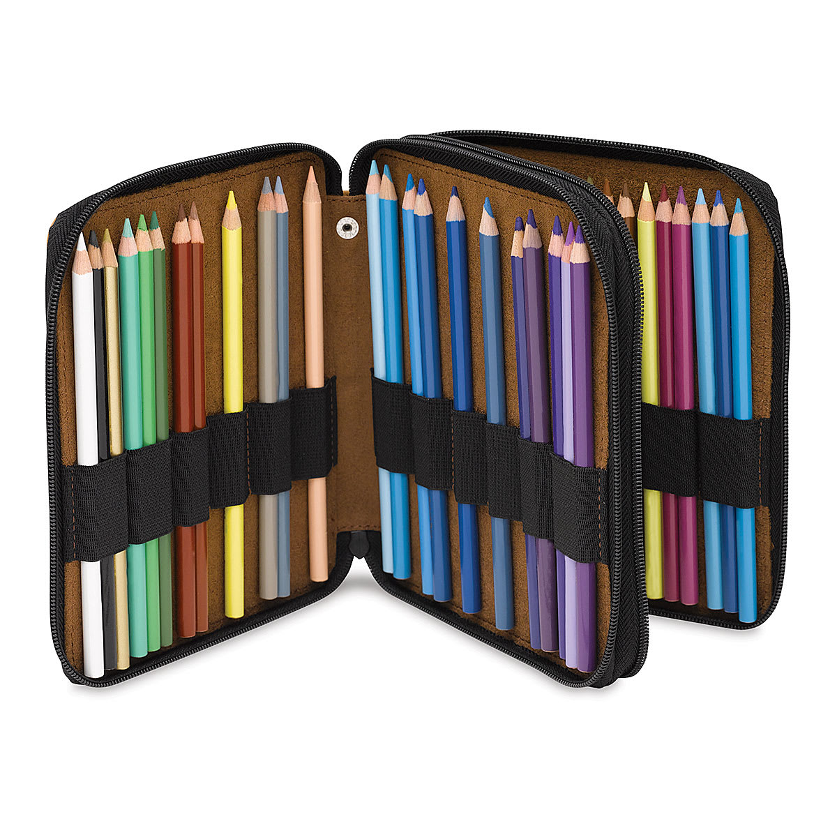 Speedball Classic Leather Pencil Case - Saddle Brown, for 72 Pencils, opened (pencils not included)