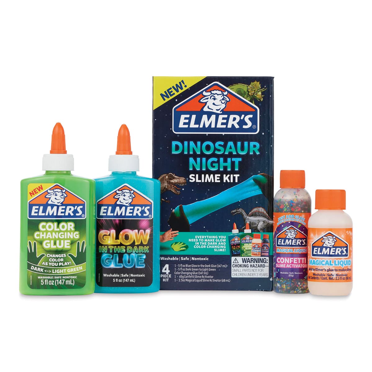 Elmer's Dinosaur Night Slime Kit - Components of Kit with package