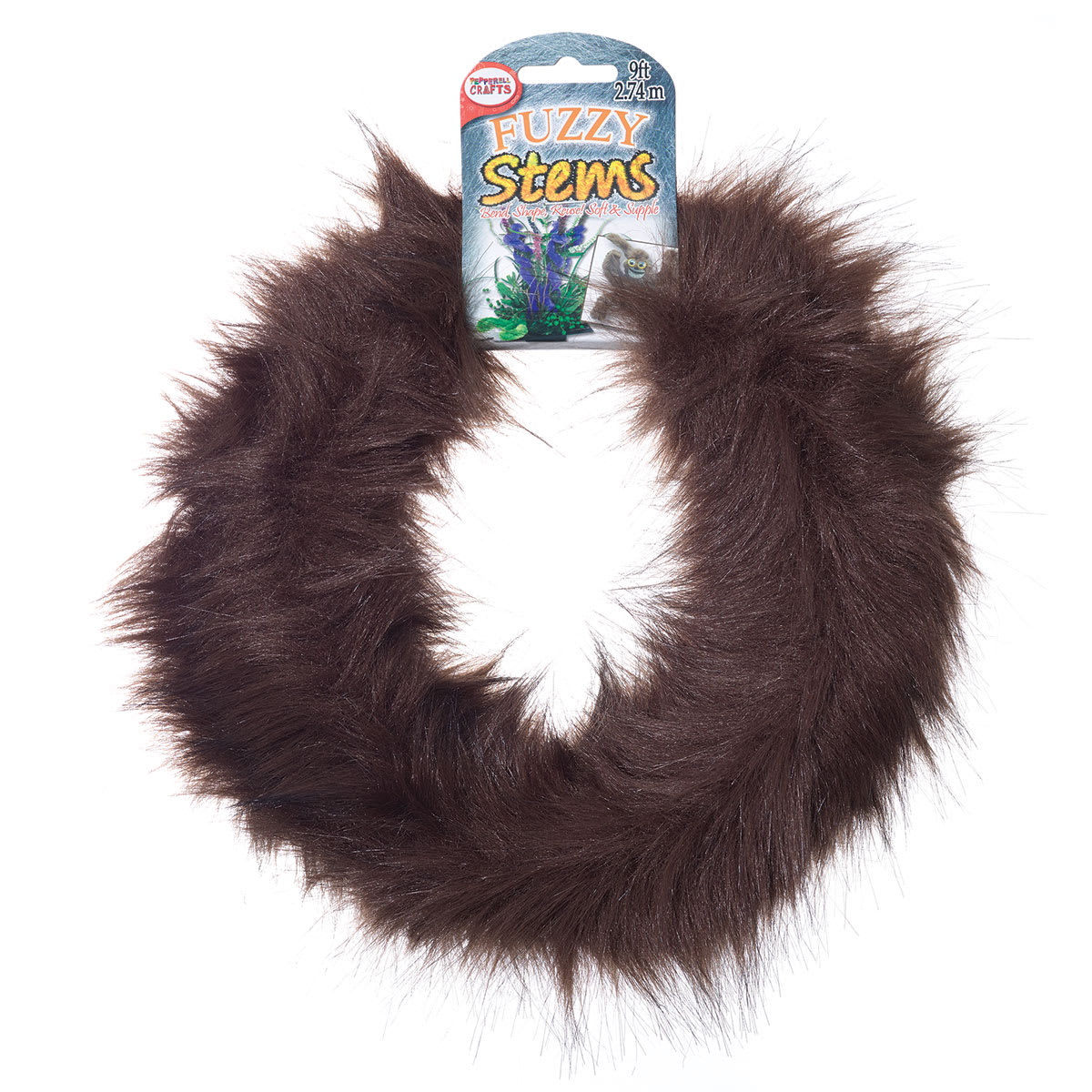 Pepperell Craft Fuzzy Stems - 9 Ft Roll of Brown wire on hanging label