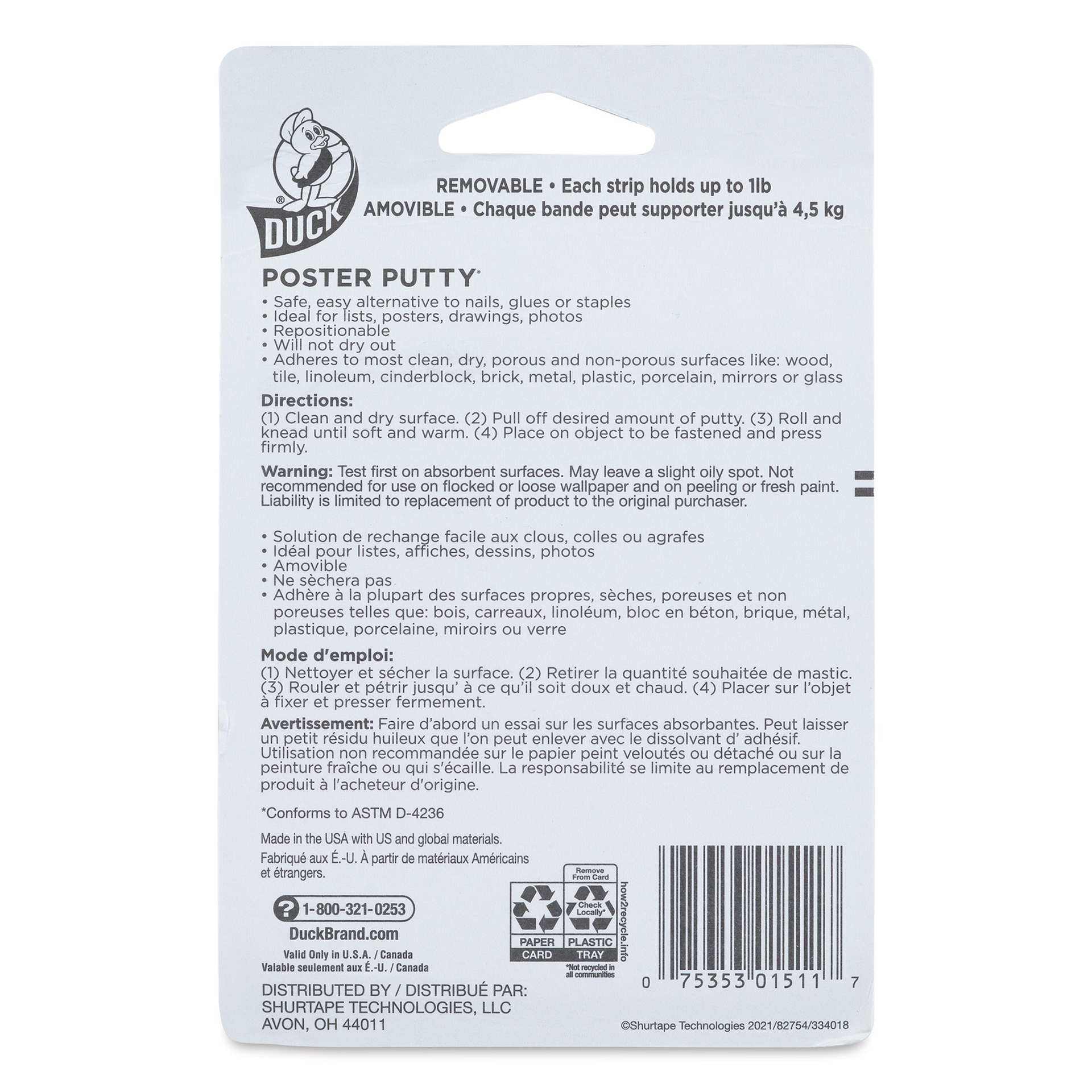 Duck Poster Putty (Back of package)