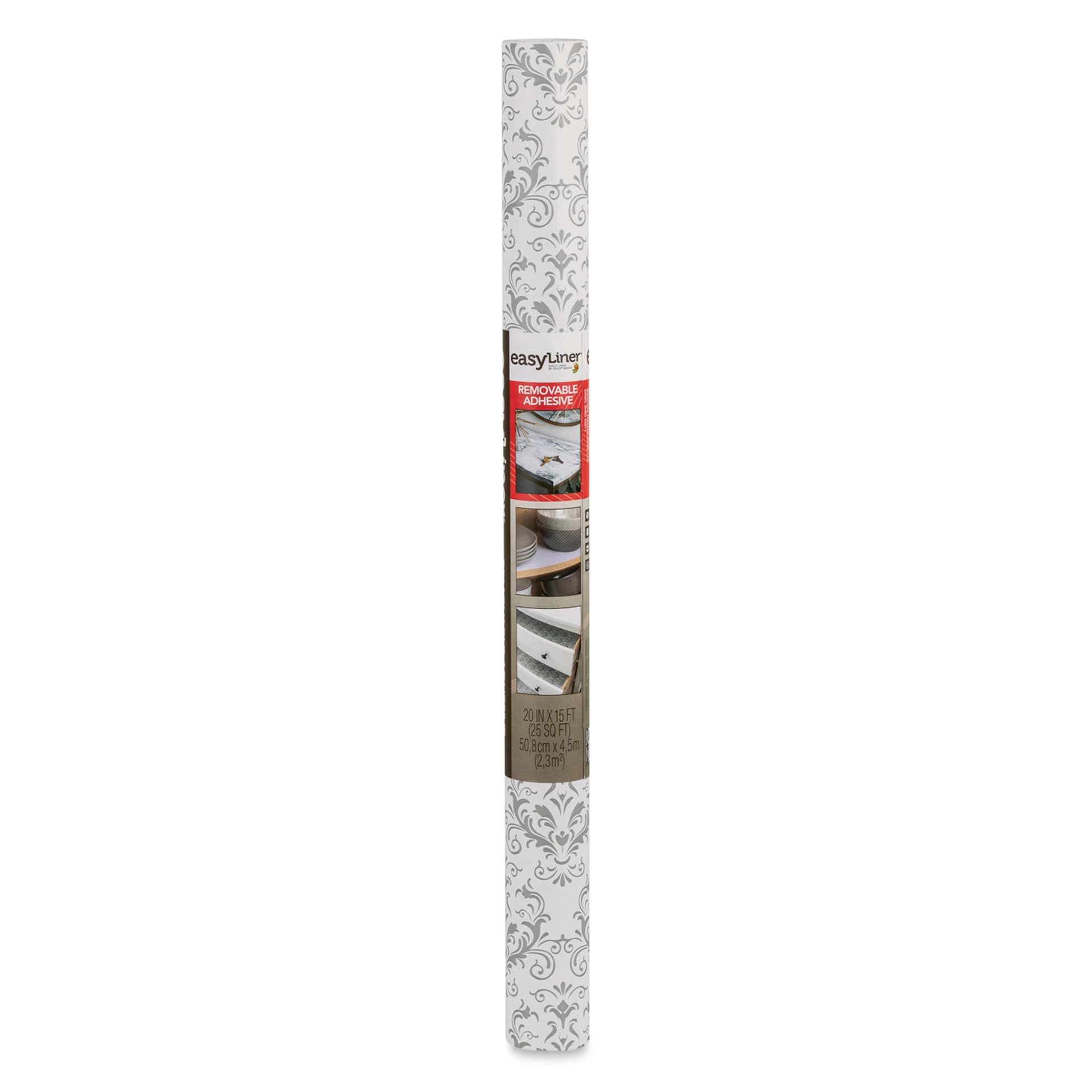 Duck EasyLiner Adhesive Laminate - Gray Damask, 20" x 15 ft