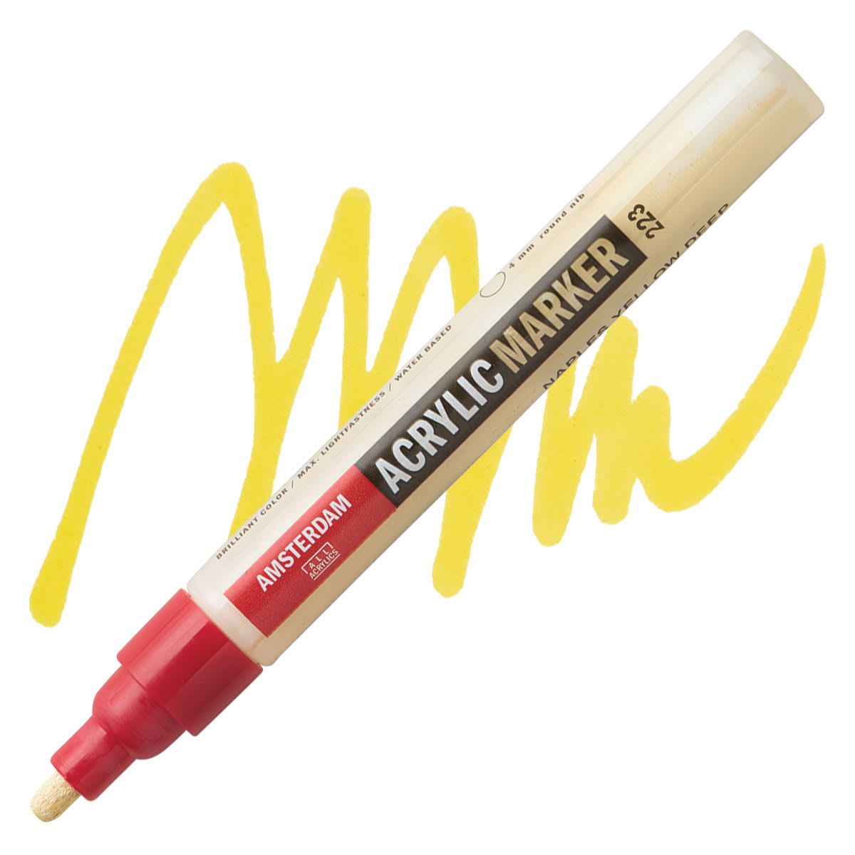 Amsterdam Acrylic Marker - Naples Yellow Deep, 4 mm marker and swatch