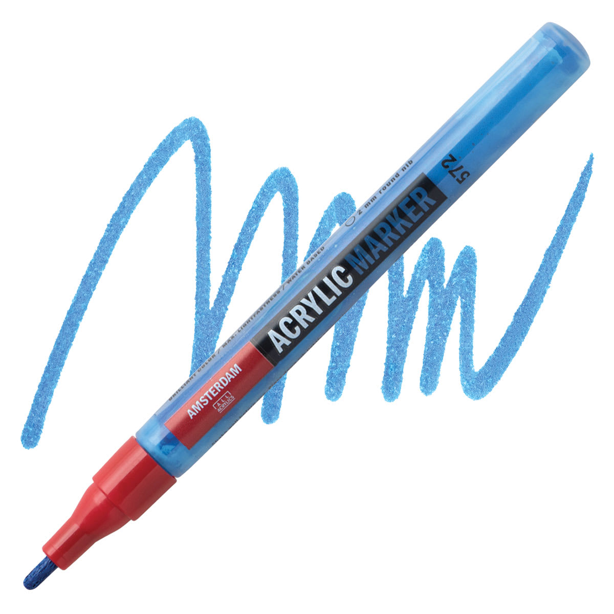 Amsterdam Acrylic Marker - Primary Cyan, 2 mm marker and swatch