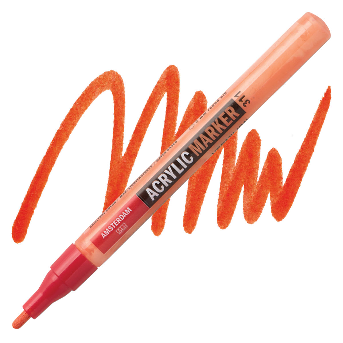 Amsterdam Acrylic Marker - Vermilion, 2 mm marker and swatch