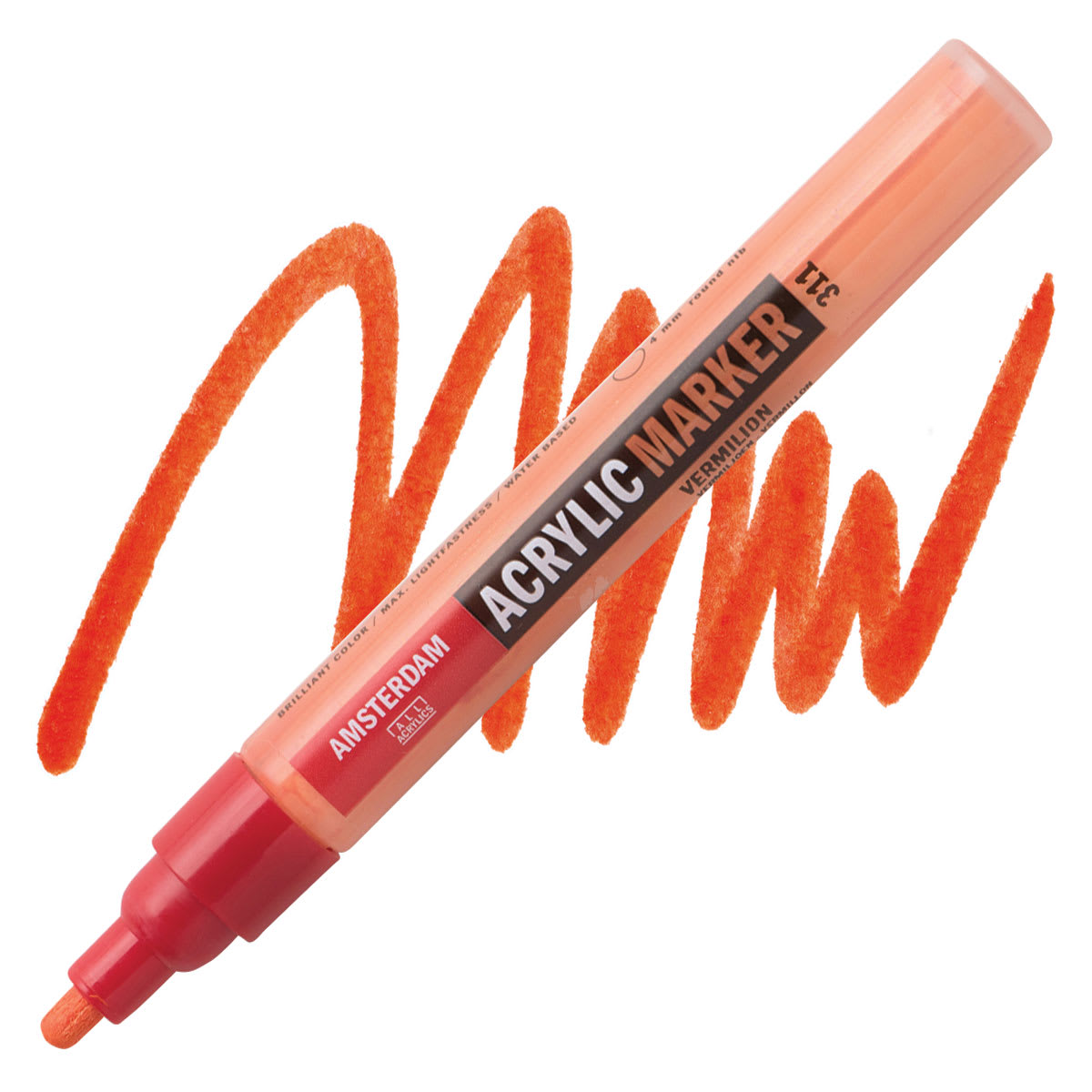 Amsterdam Acrylic Marker - Vermilion, 4 mm marker and swatch