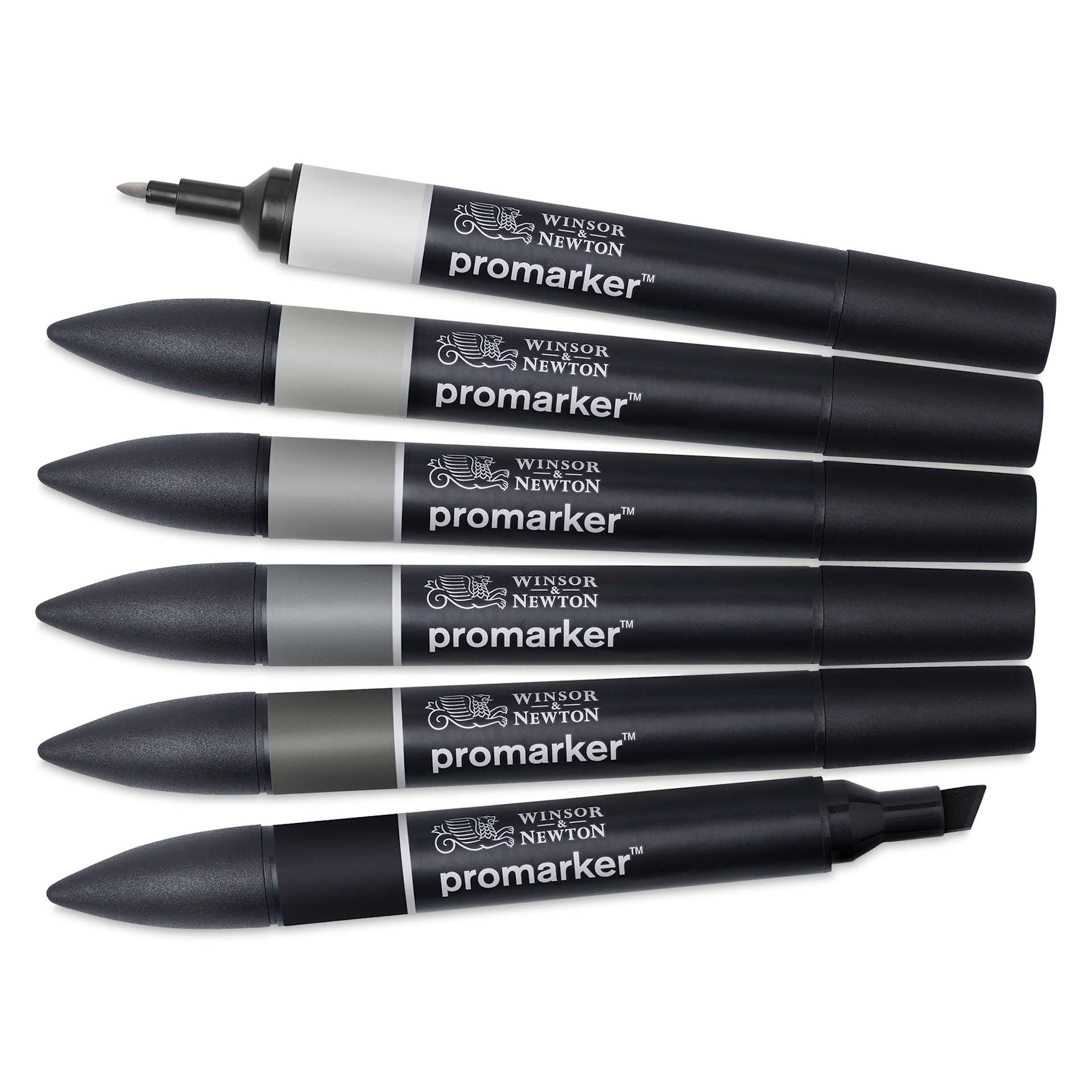 Winsor & Newton Promarker - Neutral Tones, Set of 6, markers fanned out