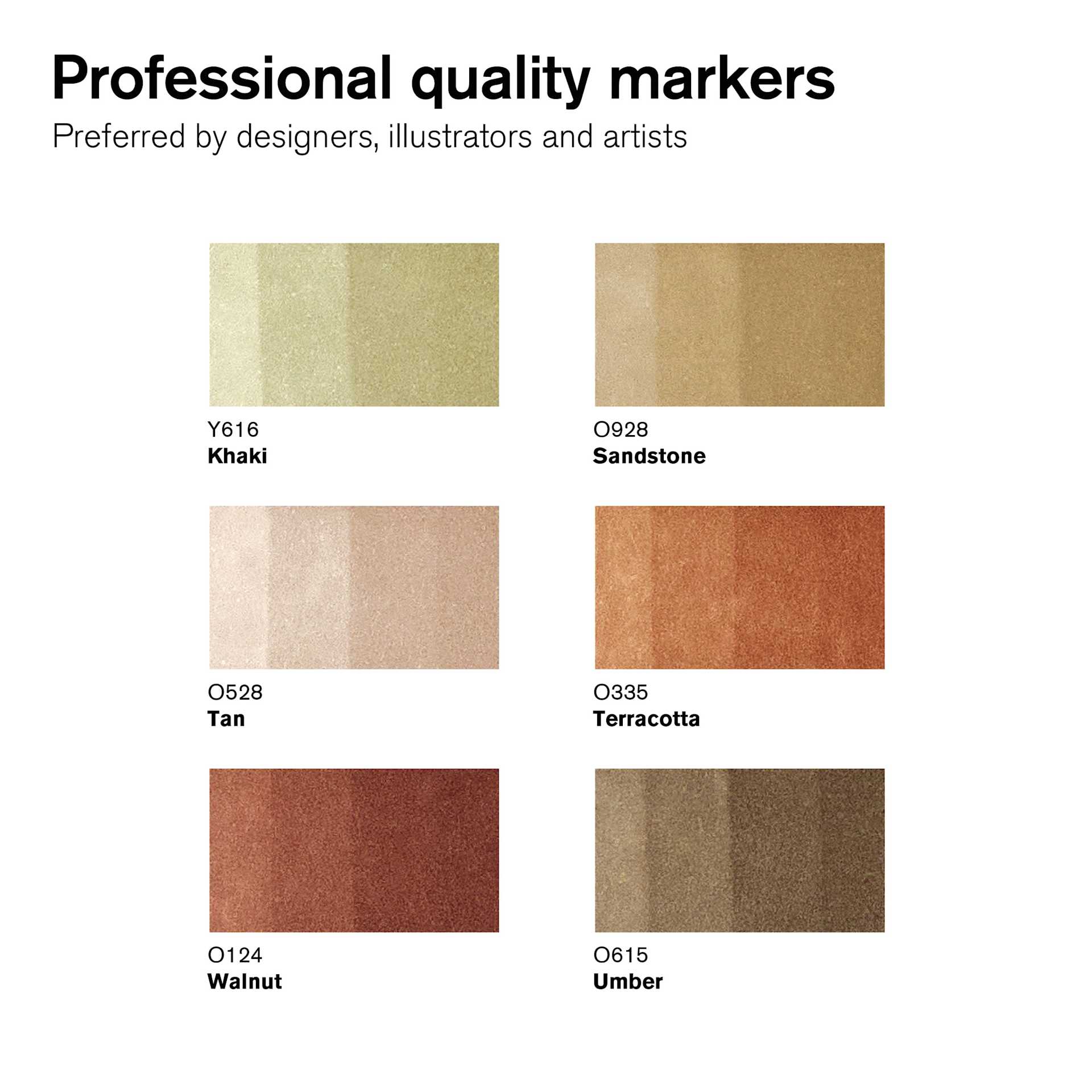 Winsor & Newton Promarkers - Earth Tones, Set of 6, color swatch