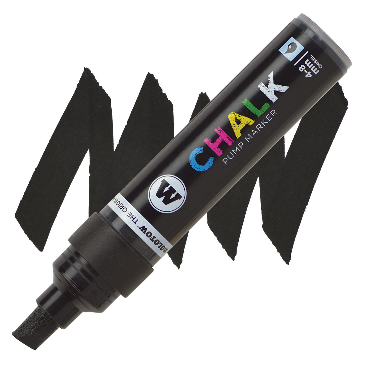 Molotow Chalk Marker - Black, 4-8 mm marker and swatch