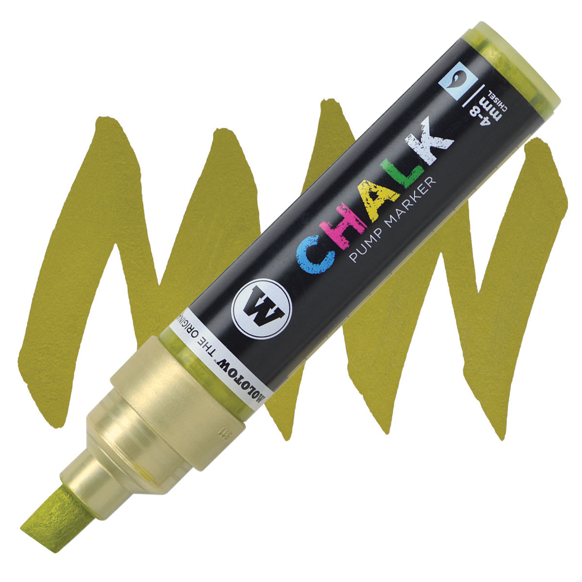 Molotow Chalk Marker - Metallic Gold, 4-8 mm marker and swatch