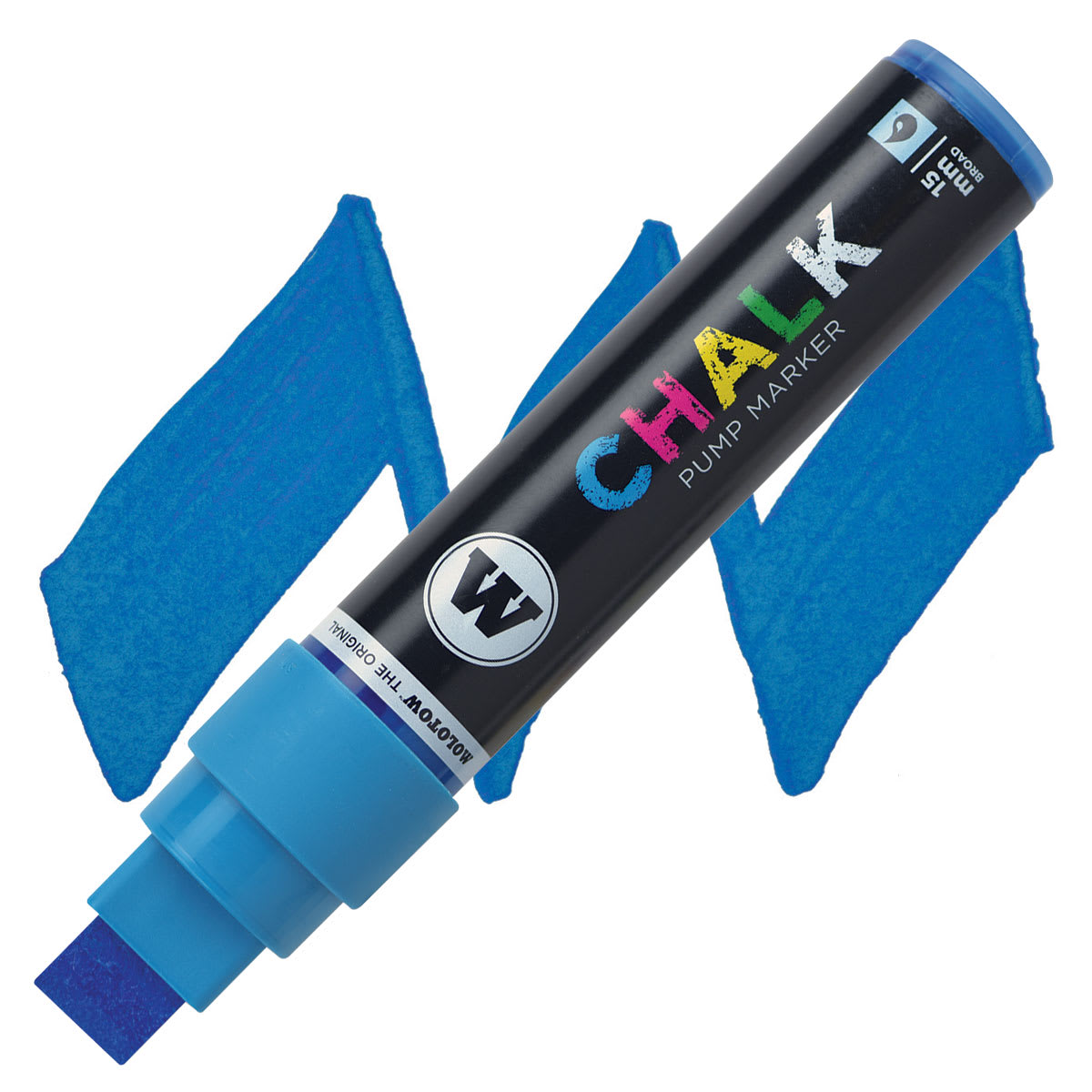 Molotow Chalk Marker - Neon Blue, 15 mm marker and swatch