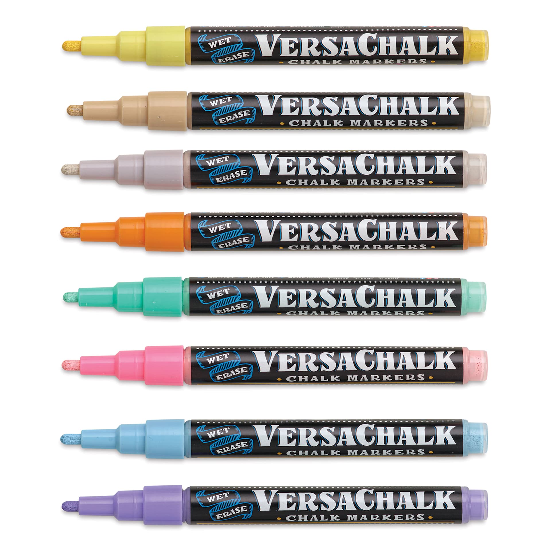 VersaChalk Wet Erase Liquid Chalk Markers - Pastel Colors, 3 mm, Set of 8, Fine Tip, cap off