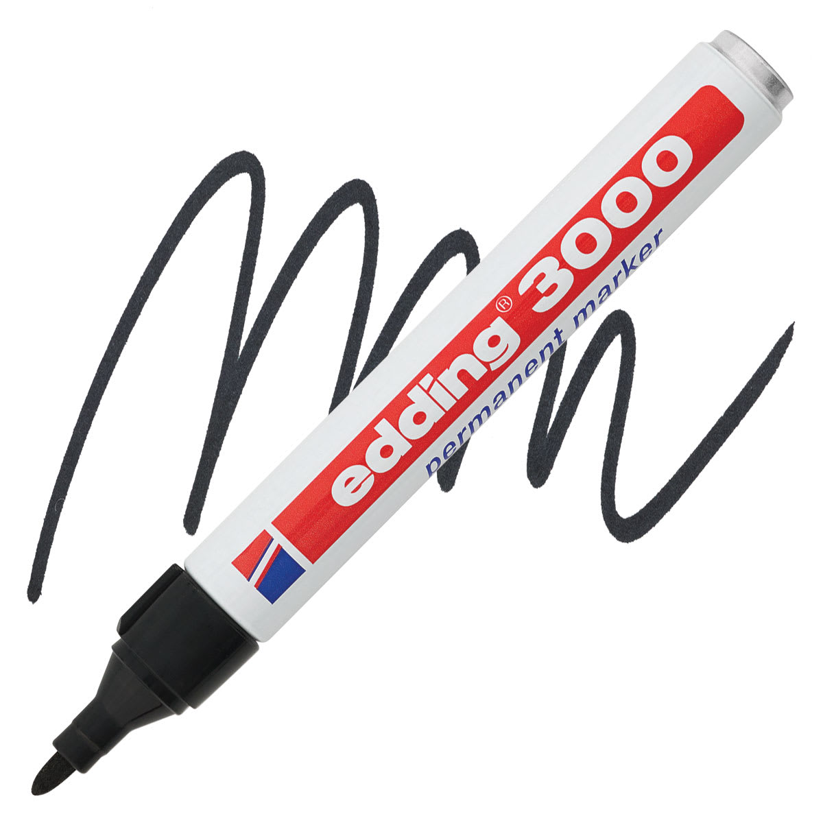 Edding Permanent Marker - Black, 3000, Bullet Nib marker and swatch