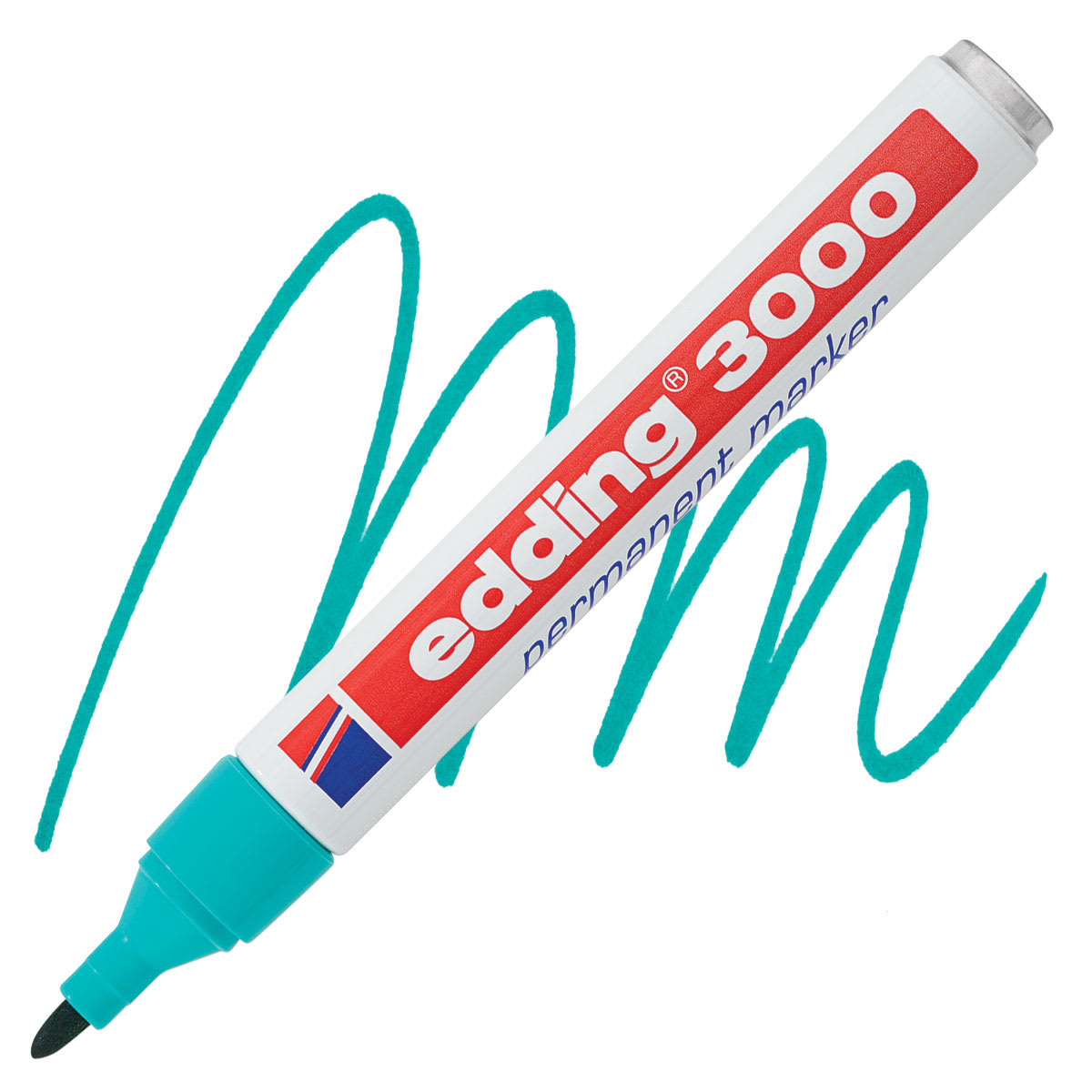 Edding Permanent Marker - Turquoise, 3000, Bullet Nib marker and swatch