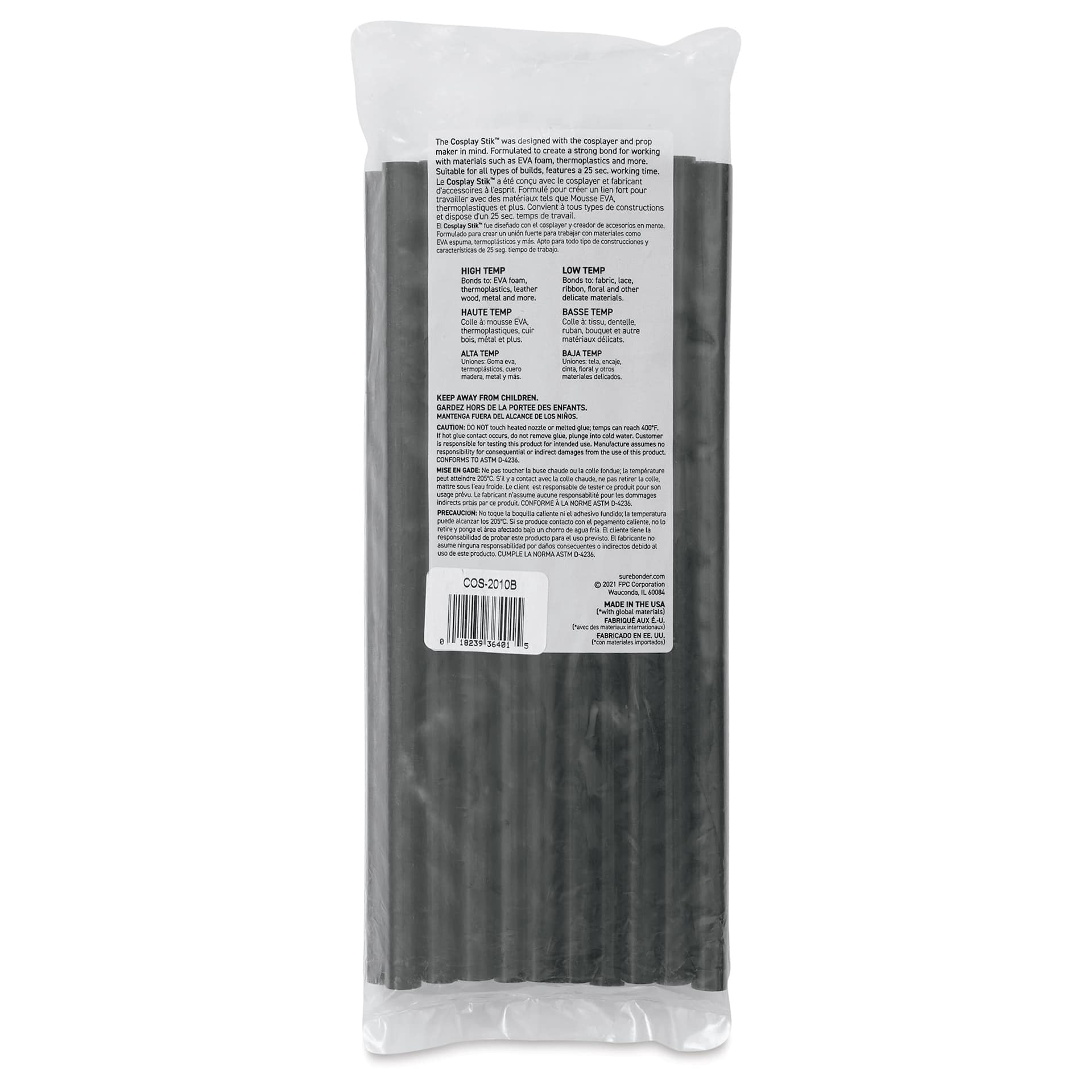 Surebonder Cosplay Stik Dual Temp Glue Sticks - Black, back of the packaging