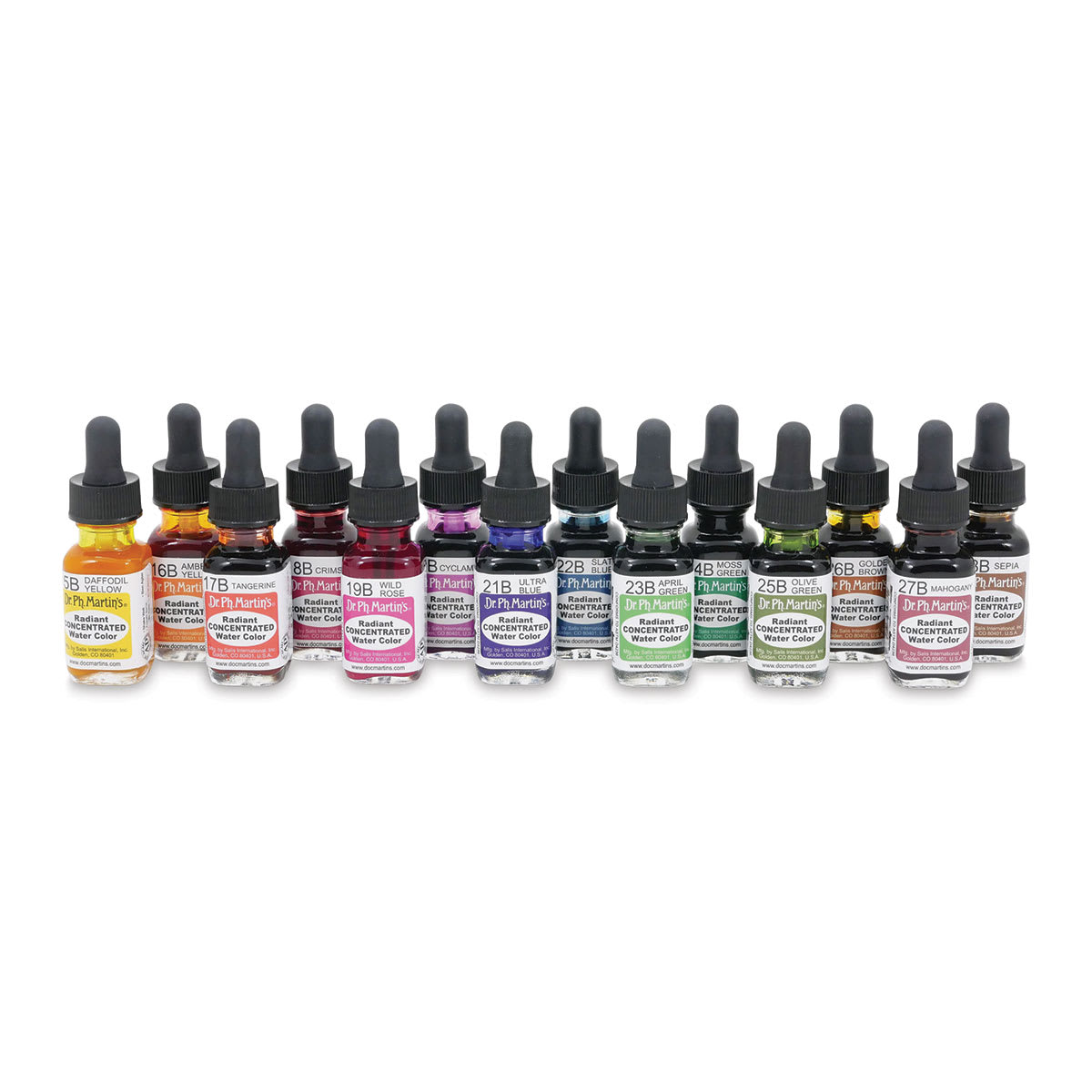 Dr. Ph. Martin's Radiant Concentrated Watercolor Set - 1/2 oz, Set of 14, Assorted, Set B - contents