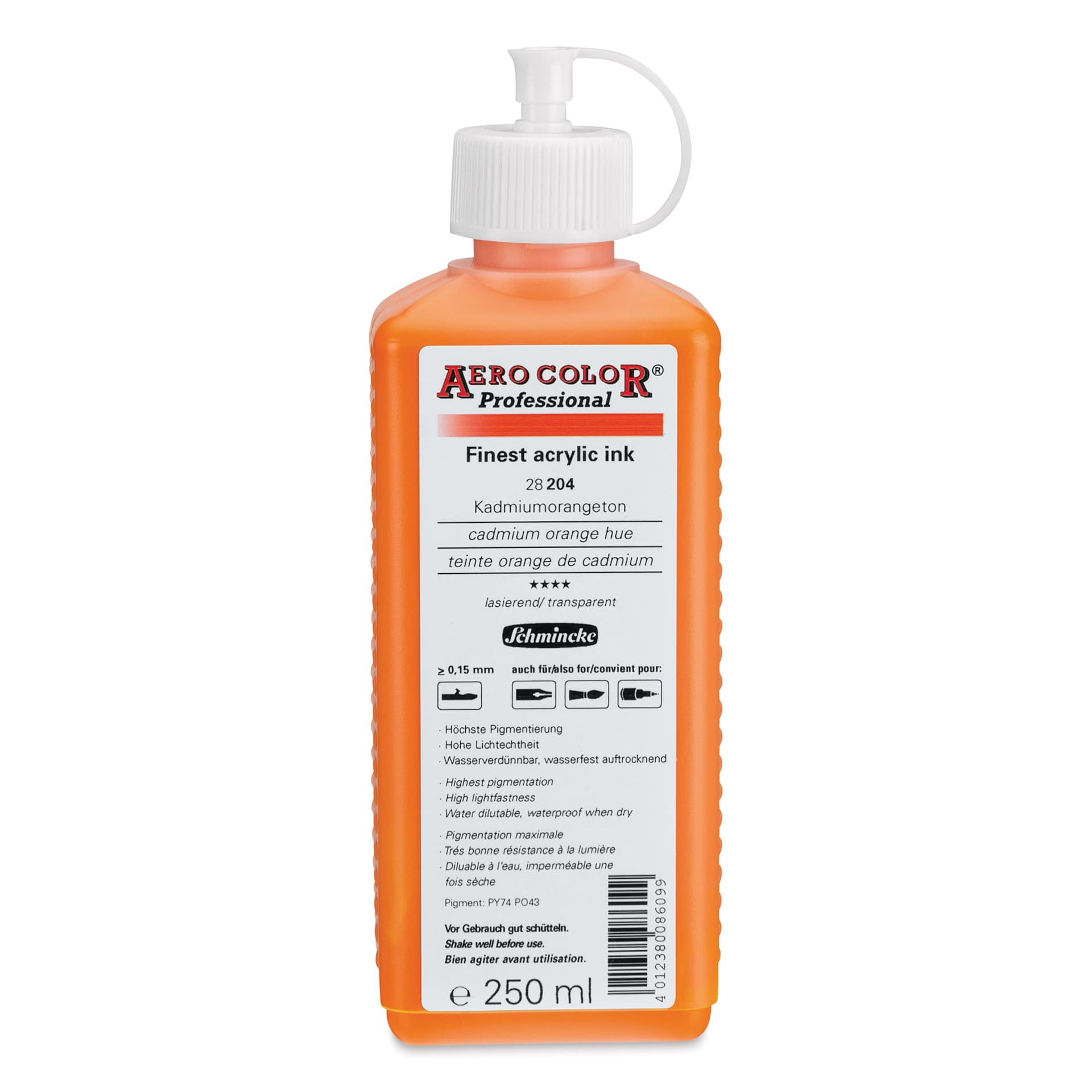 Schmincke Aero Color Professional Airbrush Color - 250 ml, Cadmium Orange Hue