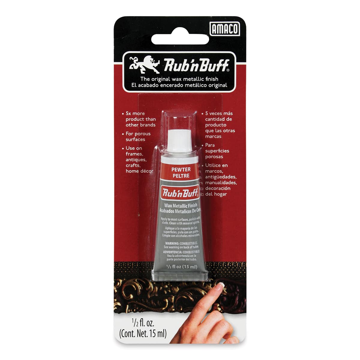 Amaco Rub 'n Buff Metallic Finish - 1/2 oz, Pewter - front of packaging