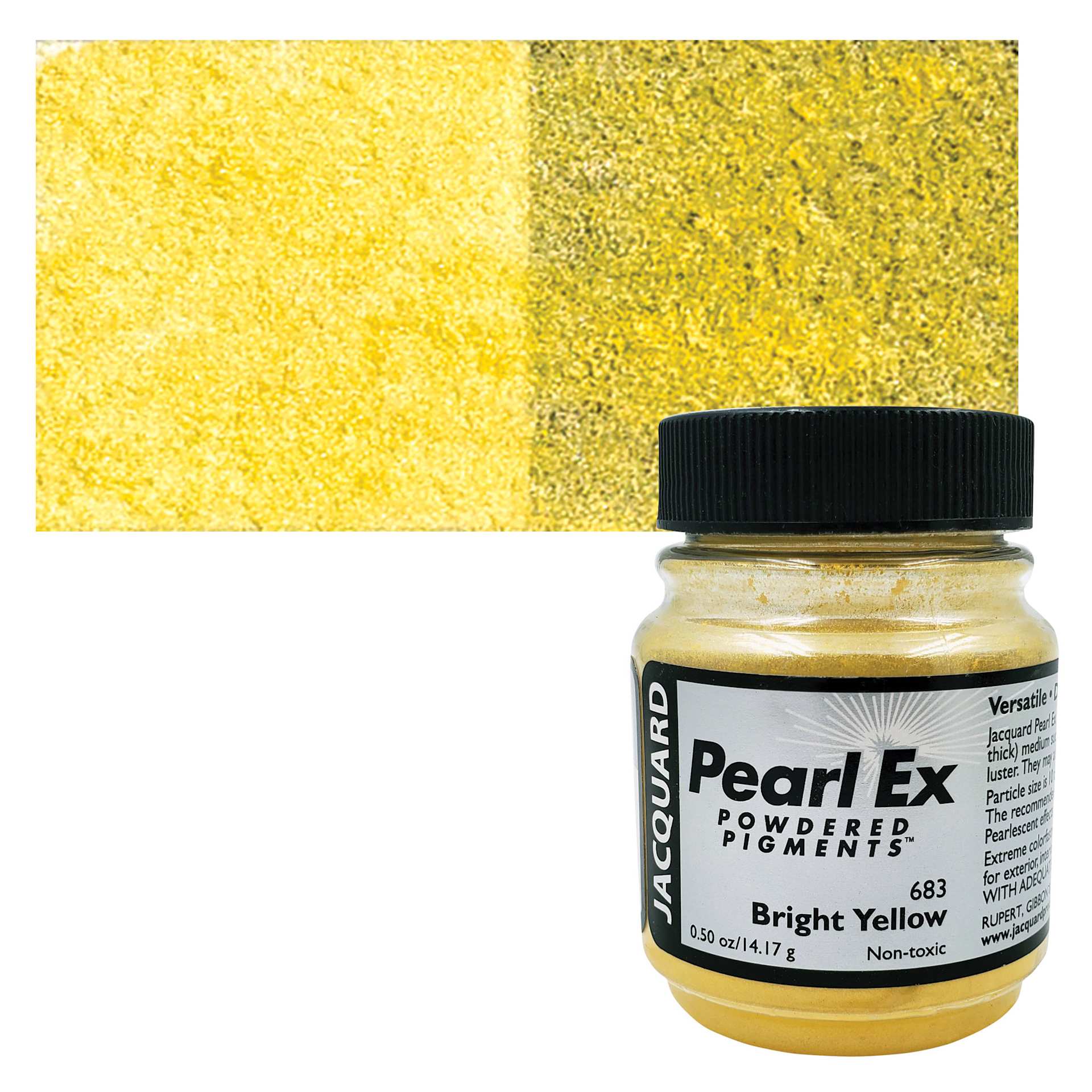 Jacquard Pearl-Ex Pigment - 0.50 oz, Bright Yellow jar and swatch