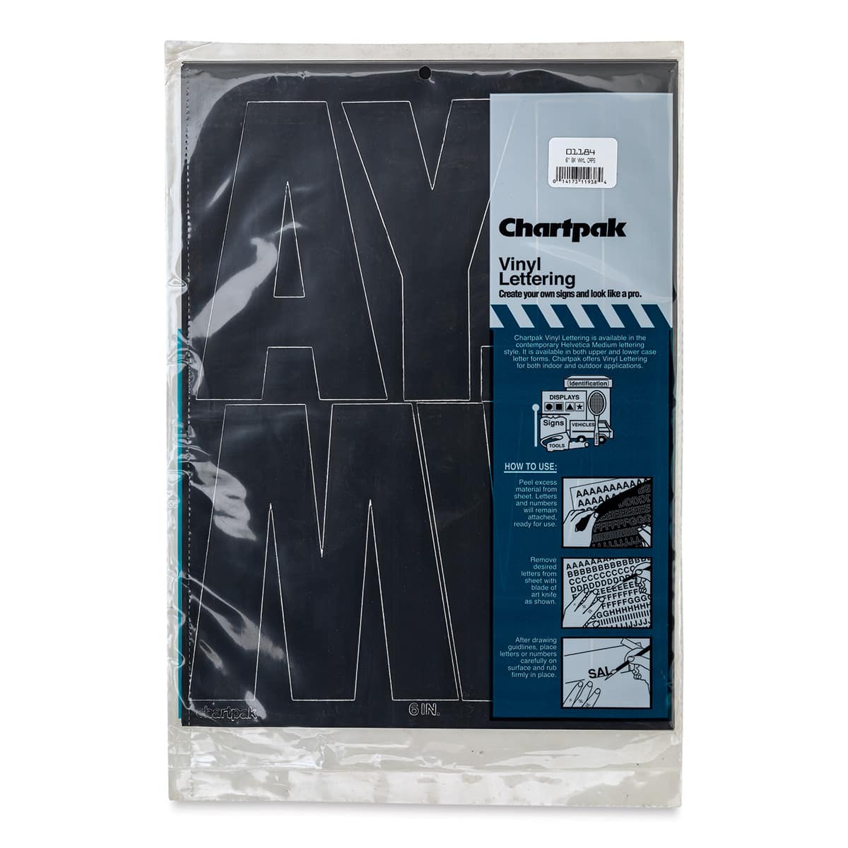 Chartpak Vinyl Letters – 6" Capital Letters, Black - front of packaging
