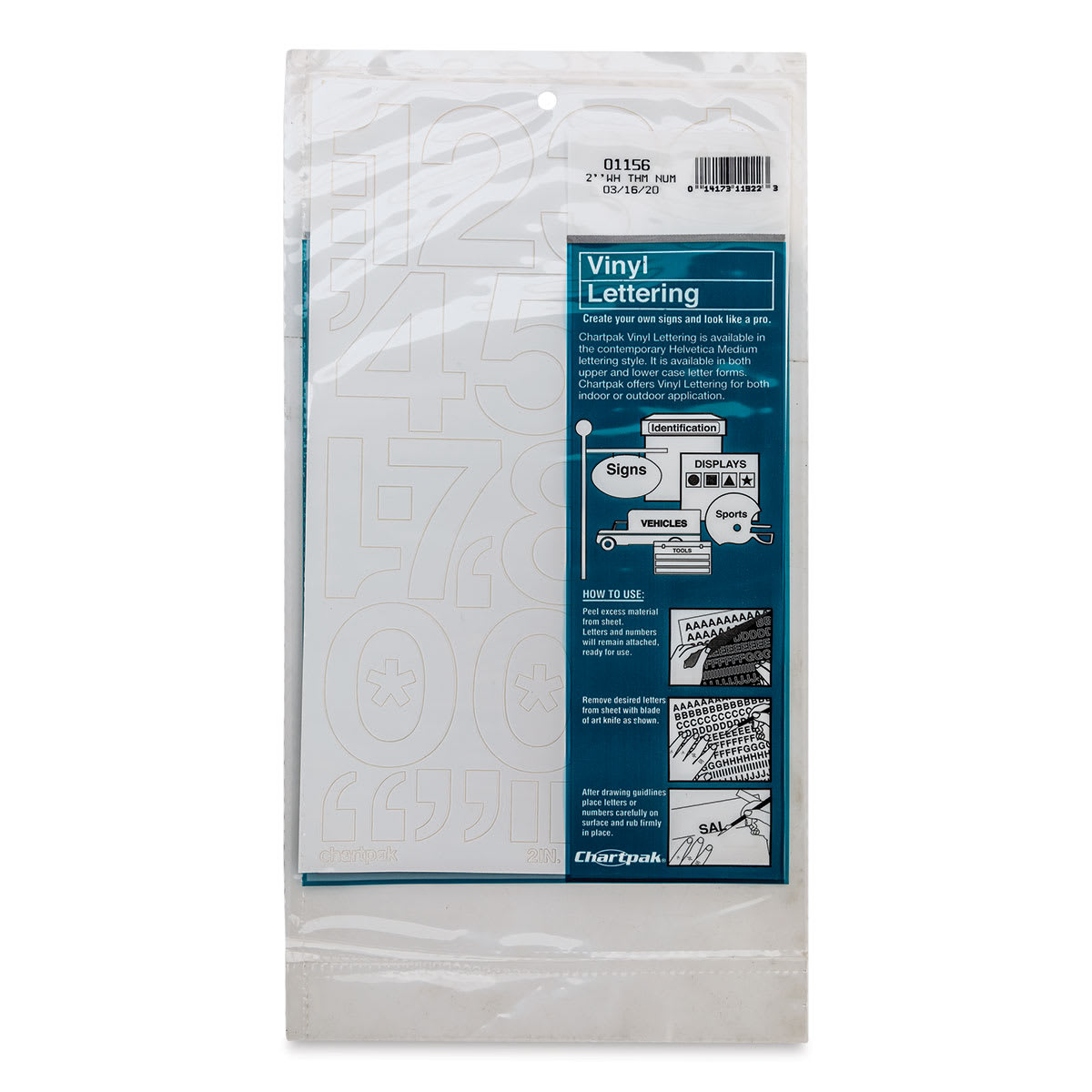 Chartpak Vinyl Numbers - 2" Numbers, White - front of packaging
