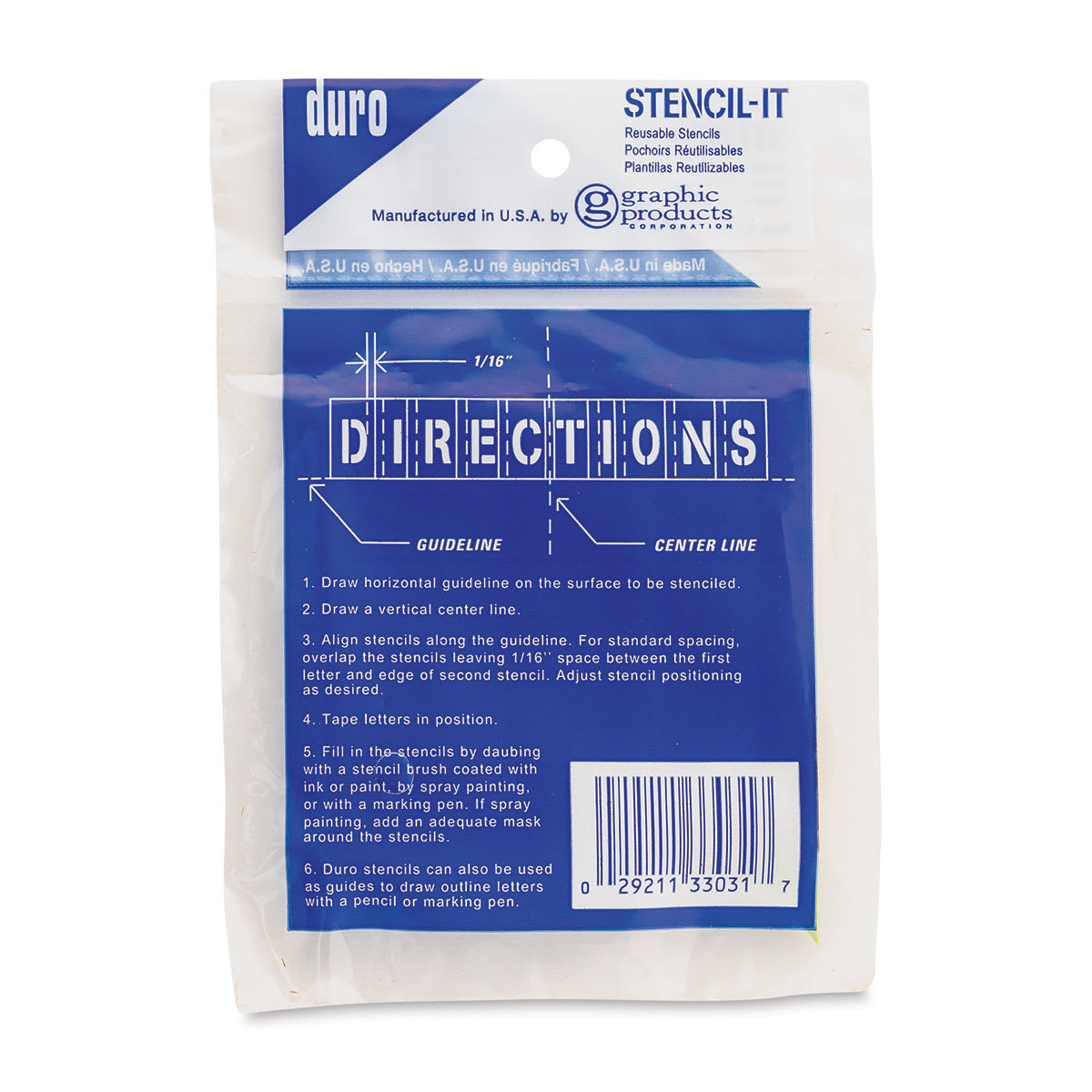 Oil Board Lettering Stencils - 1/2" Set - back of packaging