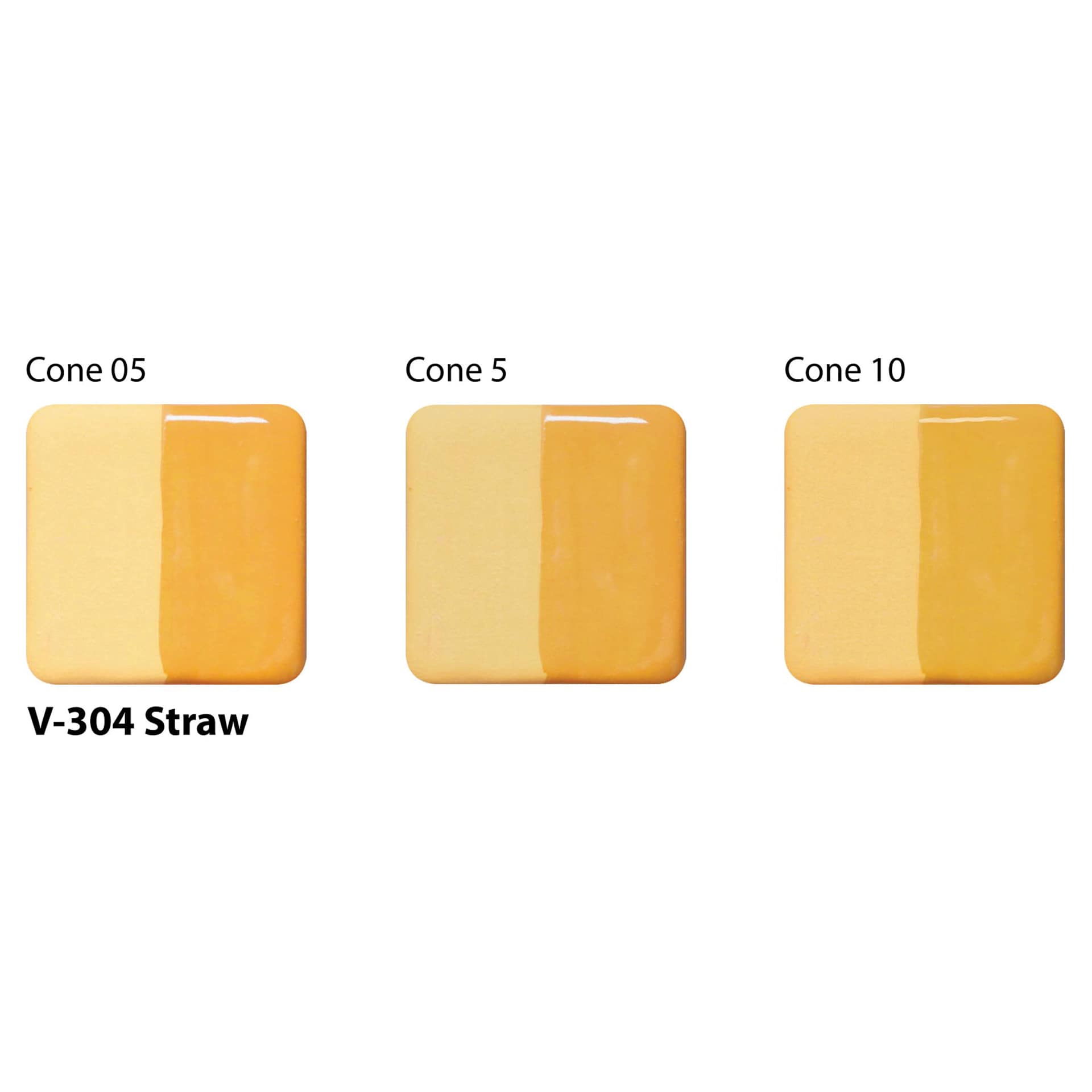 Amaco Lead-Free Velvet Underglaze - Straw cone 05, cone 5, and cone 10 comparison