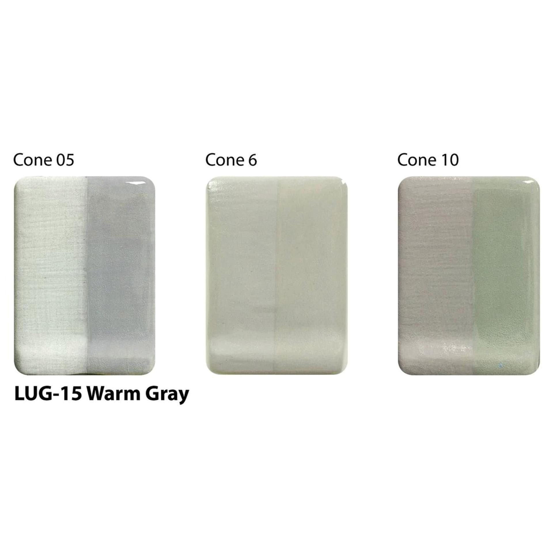 Warm Gray Amaco LUG Liquid Underglaze fired to Cone 05, Cone 6, and Cone 10.