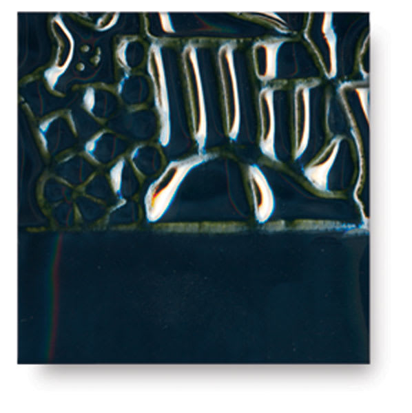Mayco Elements Glaze - Black Ice, shown on example tile