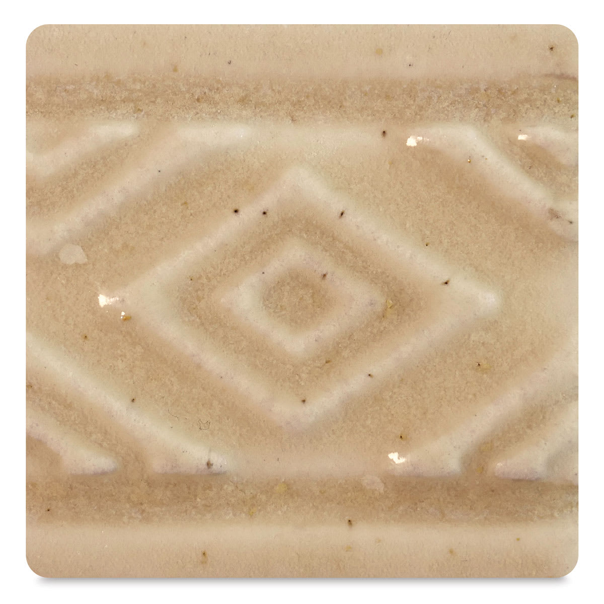Amaco Potter's Choice Glazes - Iron Yellow, PC-38. Color sample with dark specs in yellow finish.