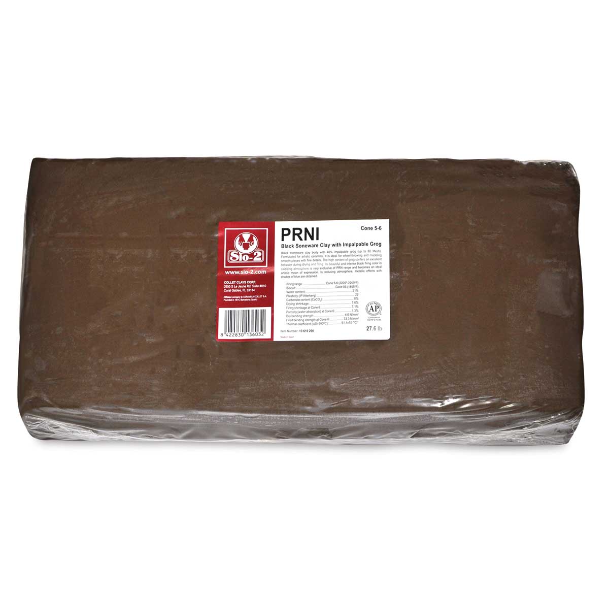 Sio-2 PRNI Black Stoneware Clay - Top view of Package of wet clay