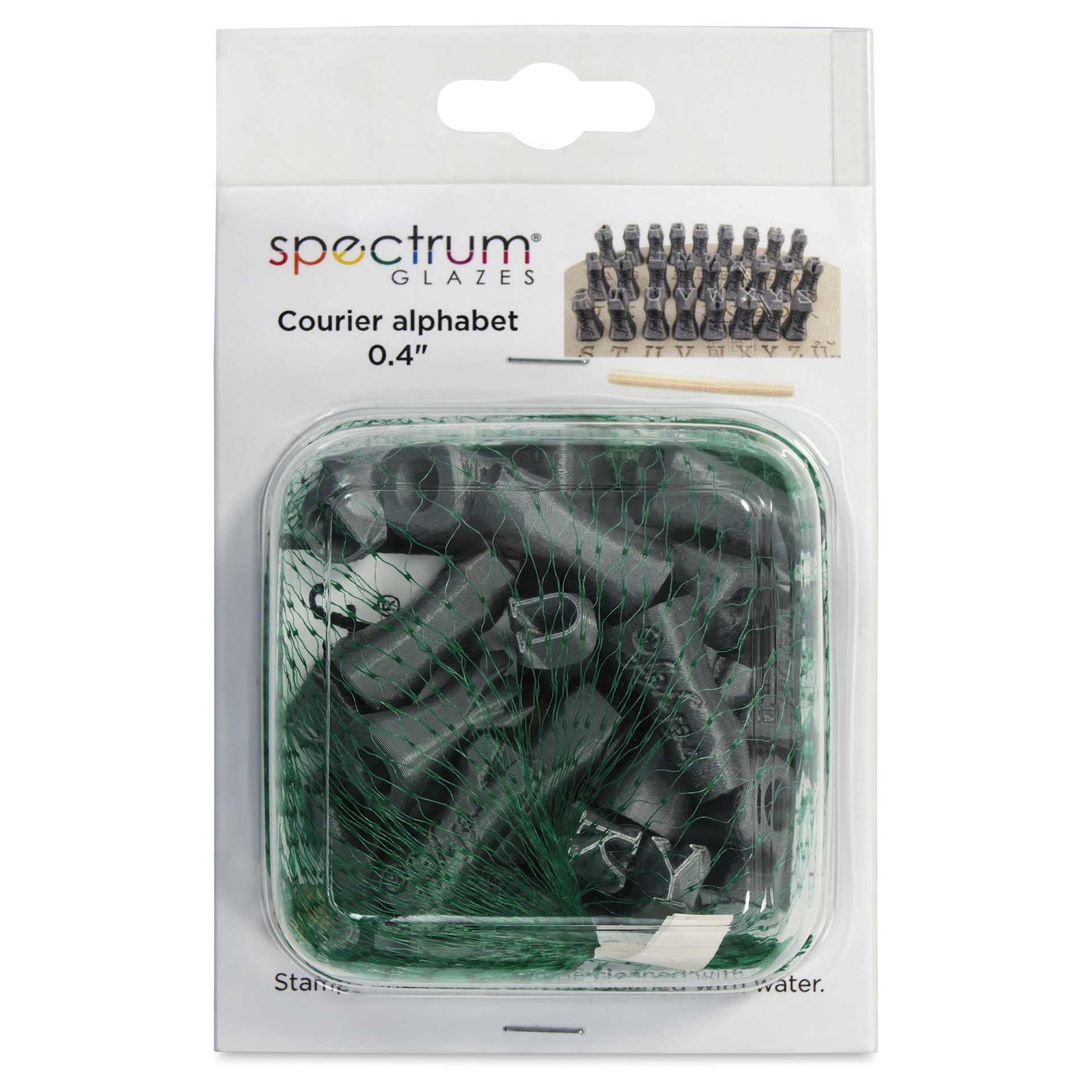 Spectrum Stamps - Courier Alphabet, Uppercase, Set of 27 - back of packaging