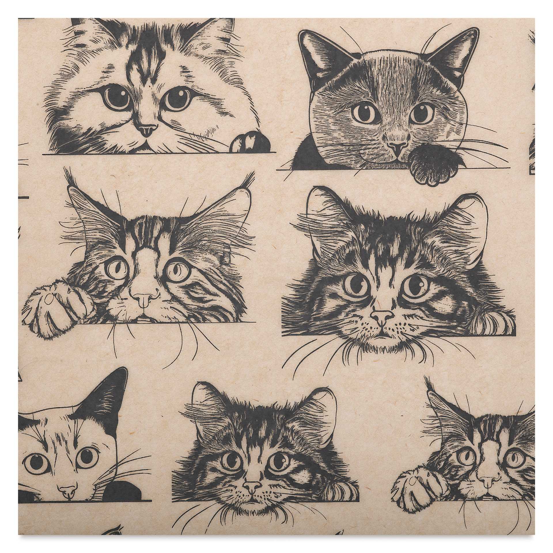Elan Transfers Underglaze Transfer Sheet - Cat Faces, Black close ups