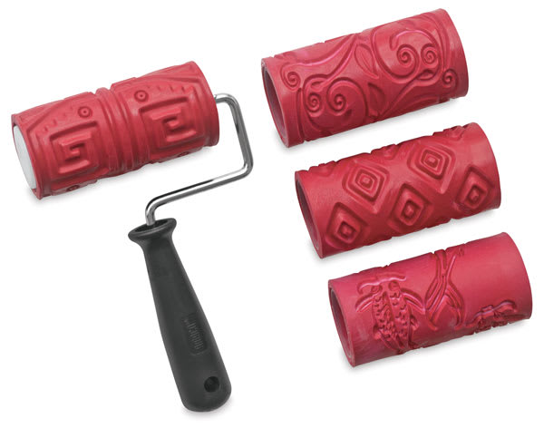 Amaco Clay Texture Rollers - Set of 4 Style 2 rollers shown with single handle