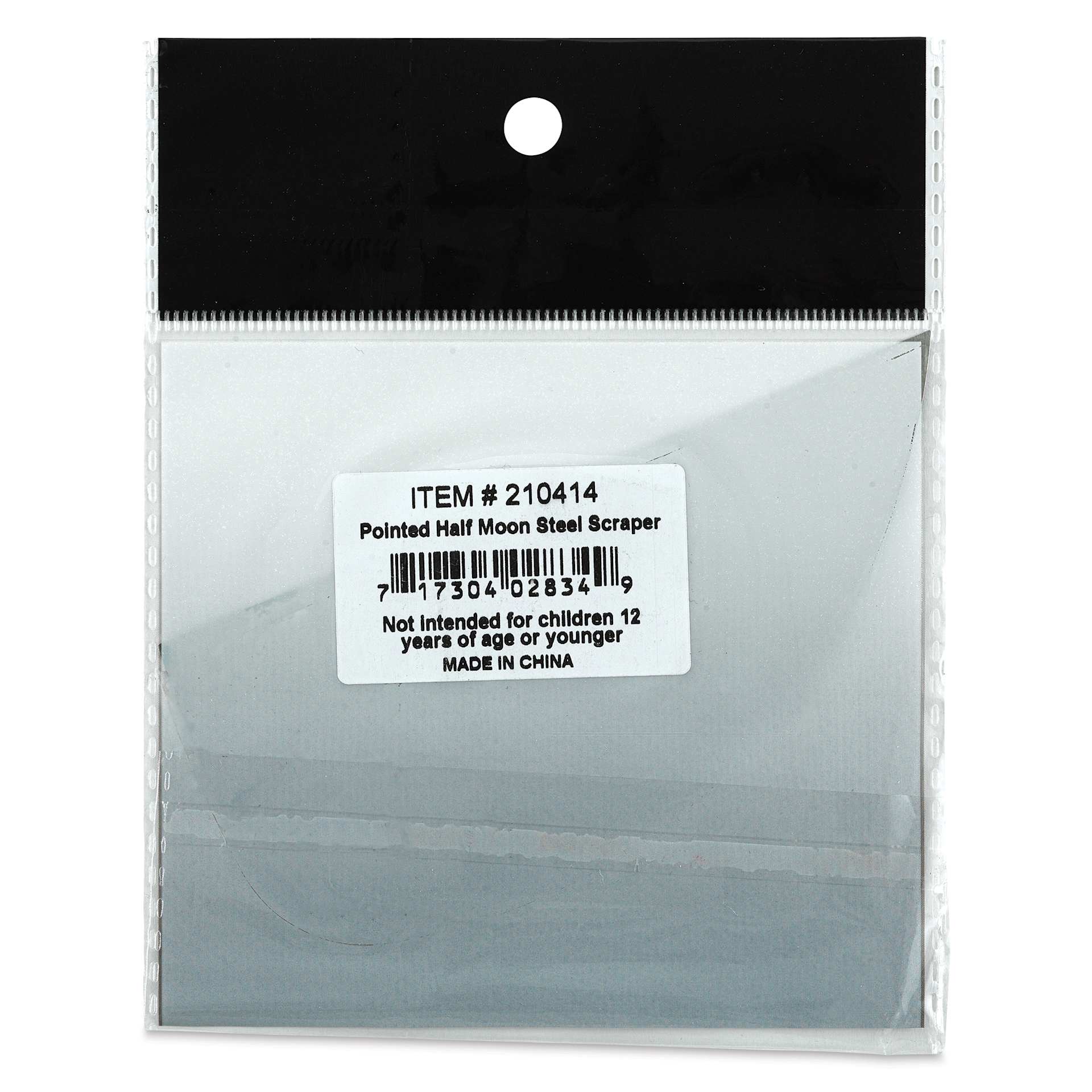 Richeson Stainless Steel Scrapers - Pointed Half Moon, 2" x 4-5/8" (Back of package)