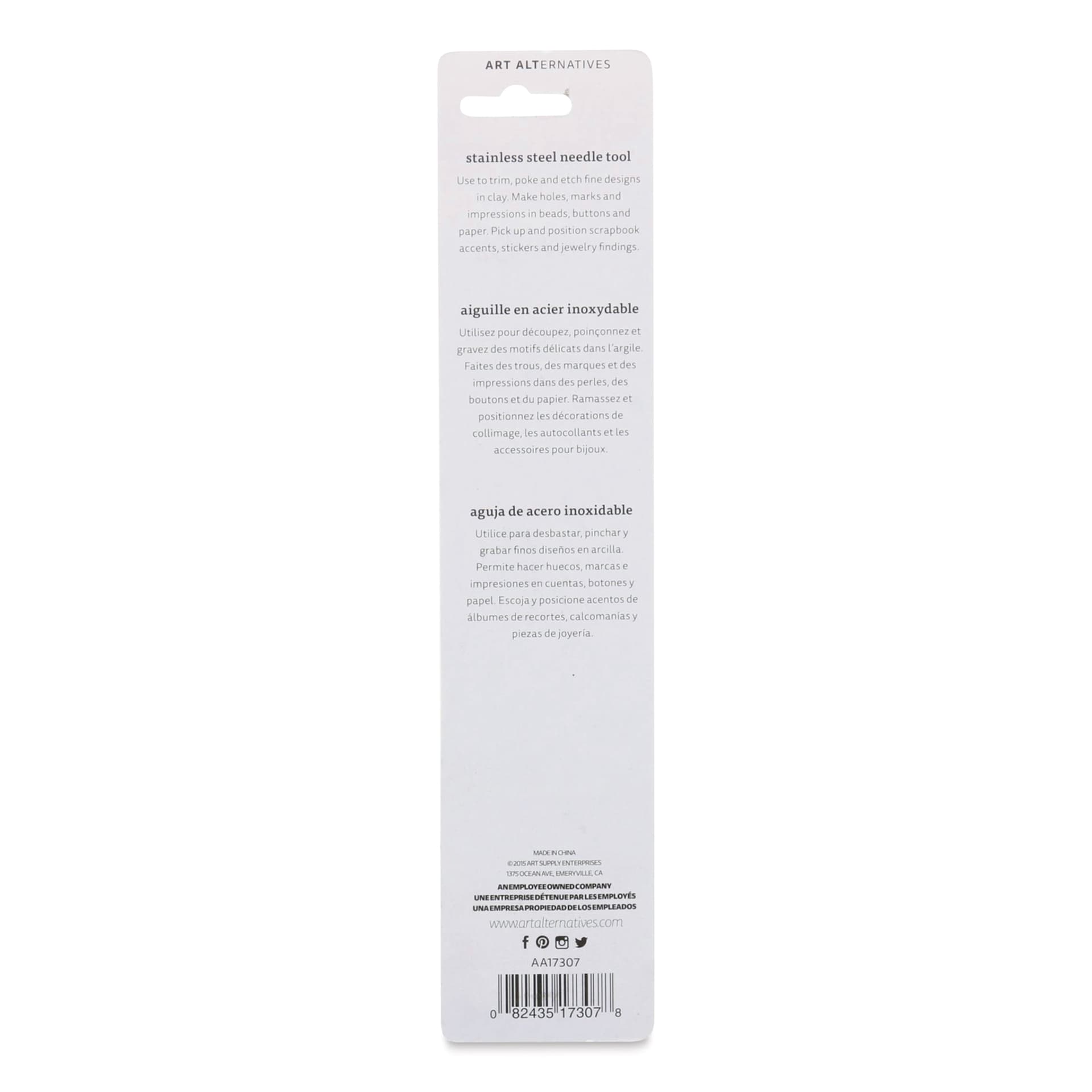 Art Alternatives Stainless Steel Needle Tool - back of packaging