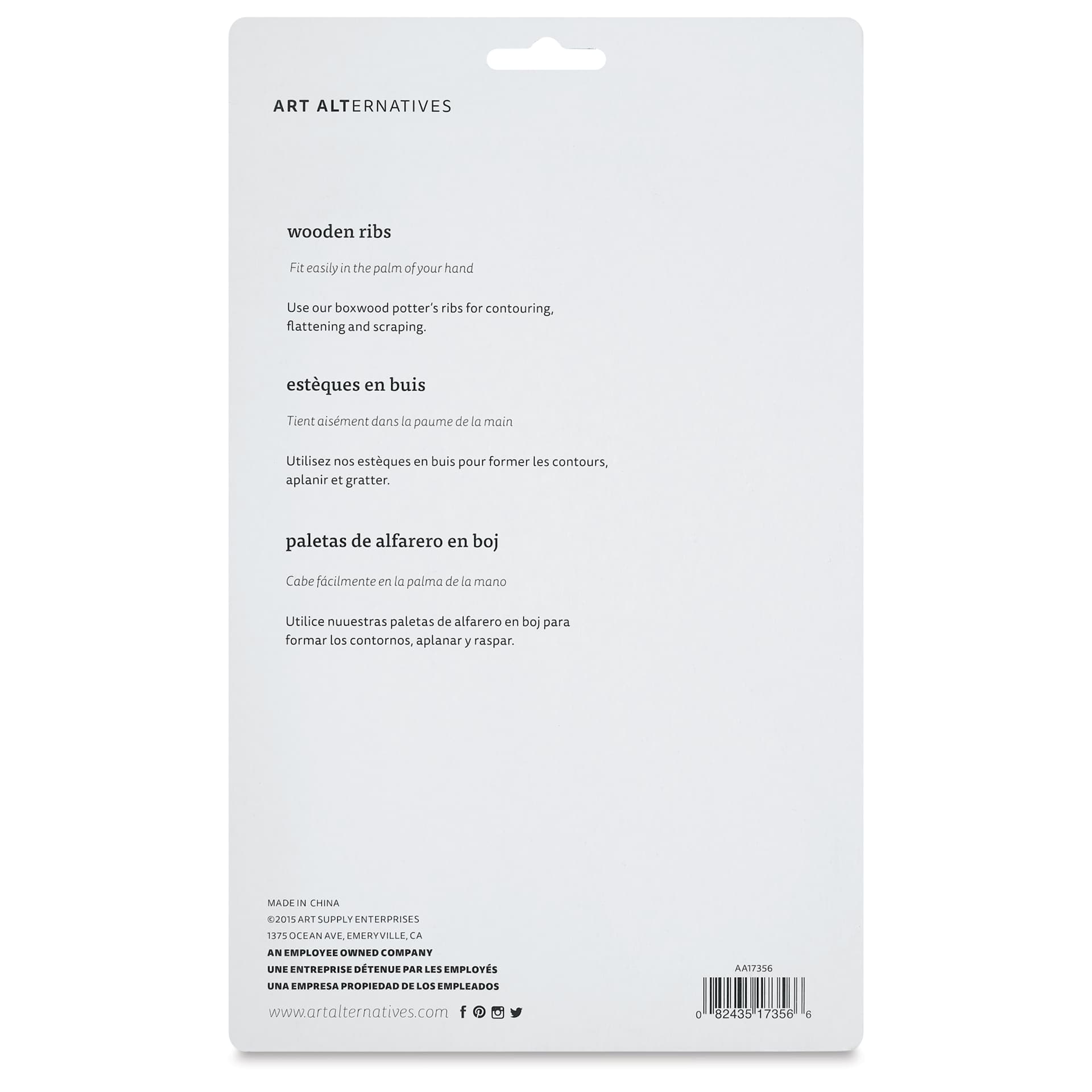 Art Alternatives Wooden Ribs - Set of 5 - back of packaging