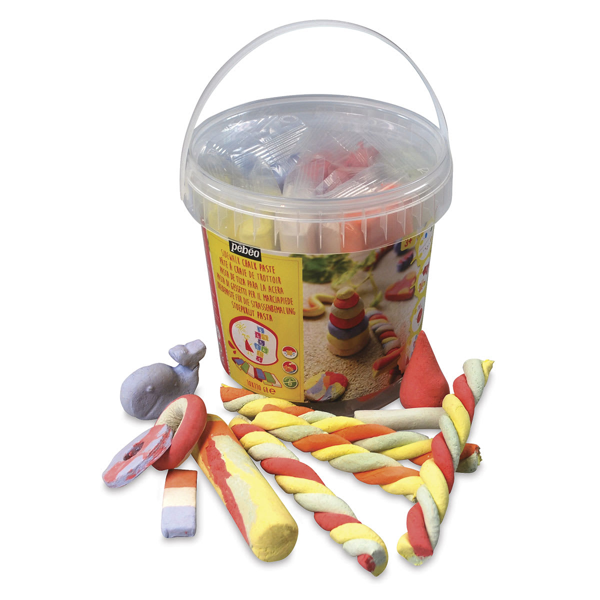 Pebeo Sidewalk Chalk Clay Pail - Multicolor twists of Clay shown around pail