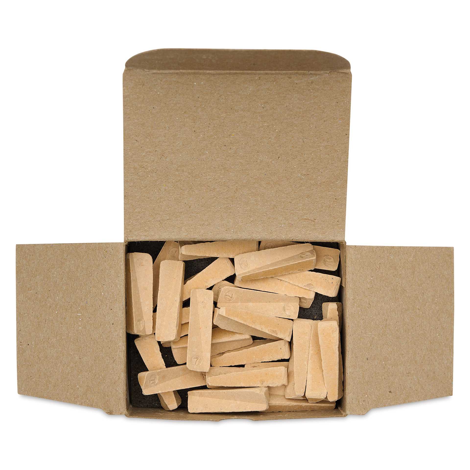 Orton Small Pyrometric Cones, Cone 7, Box of 50 - open packaging with contents, from above