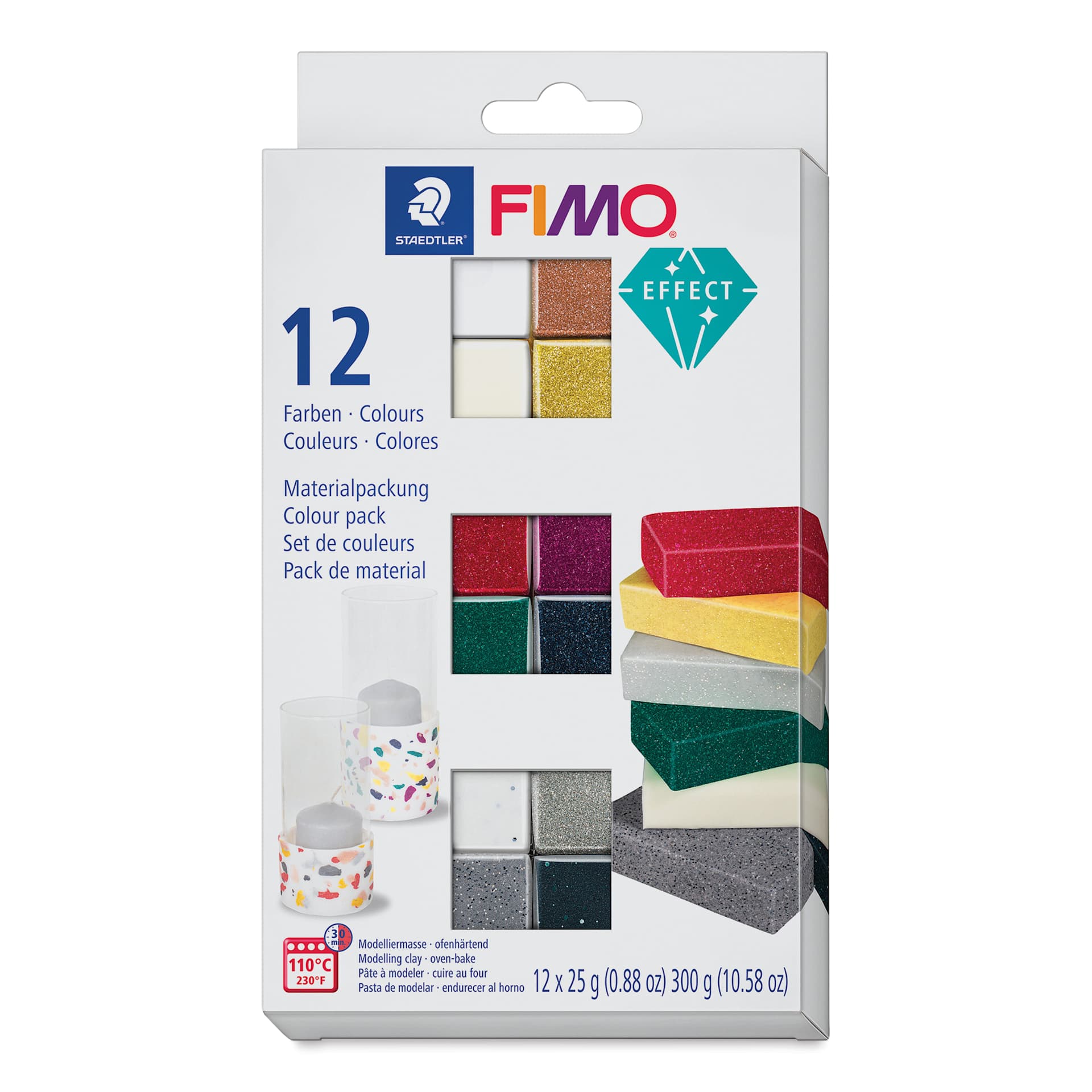 Staedtler Fimo Glitter Effect Polymer Clay - Assorted Colors, Set of 12 front of packaging