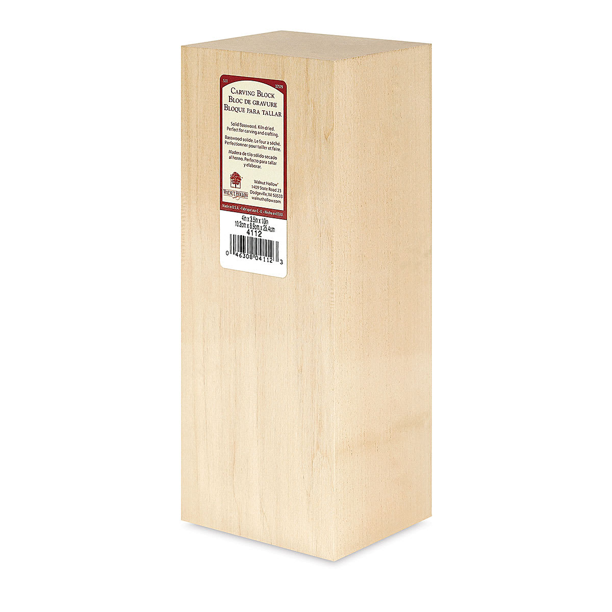 Walnut Hollow Basswood Carving Blocks - Right angled view of 4" x 3-1/2" block