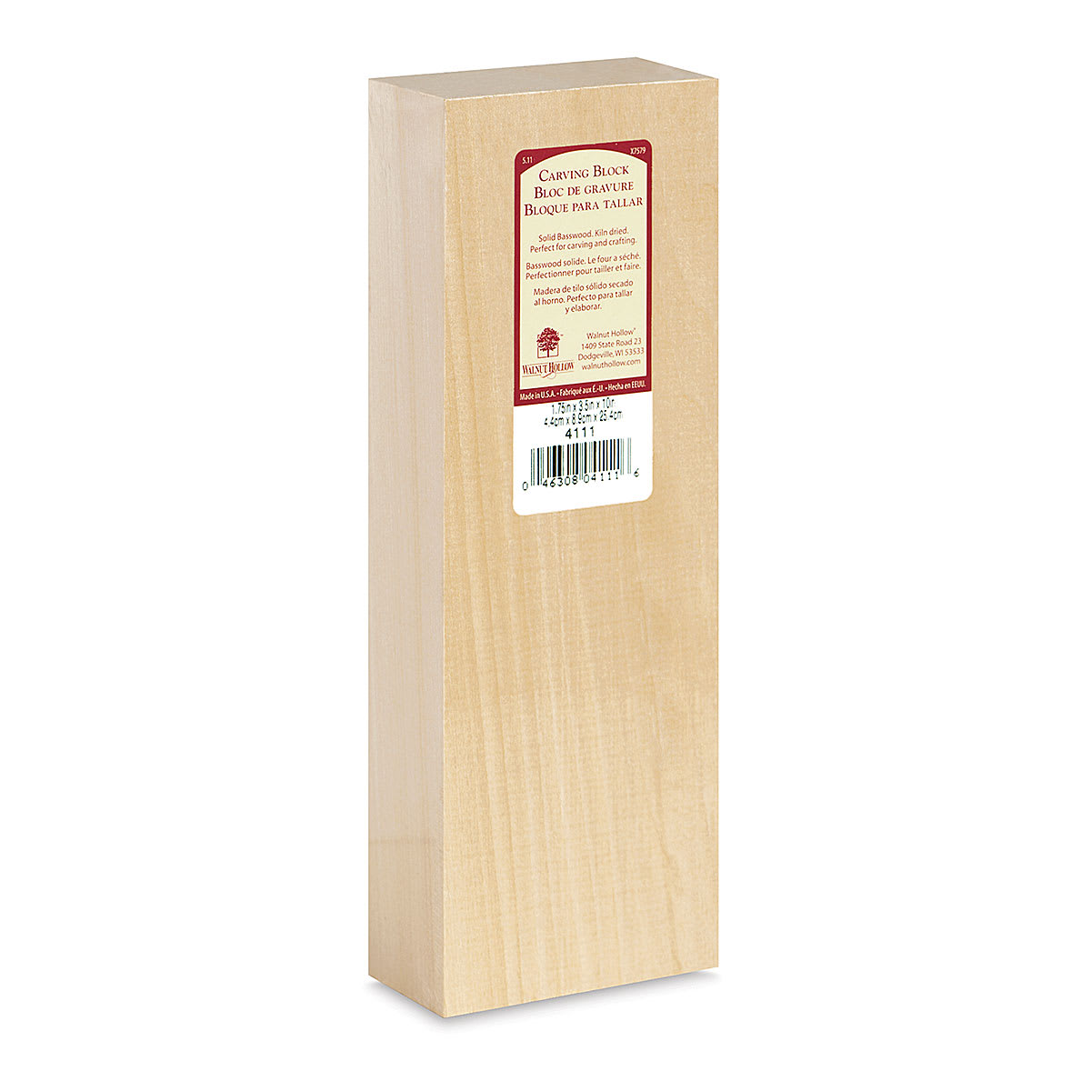 Walnut Hollow Basswood Carving Blocks - Left angled view of 10" block