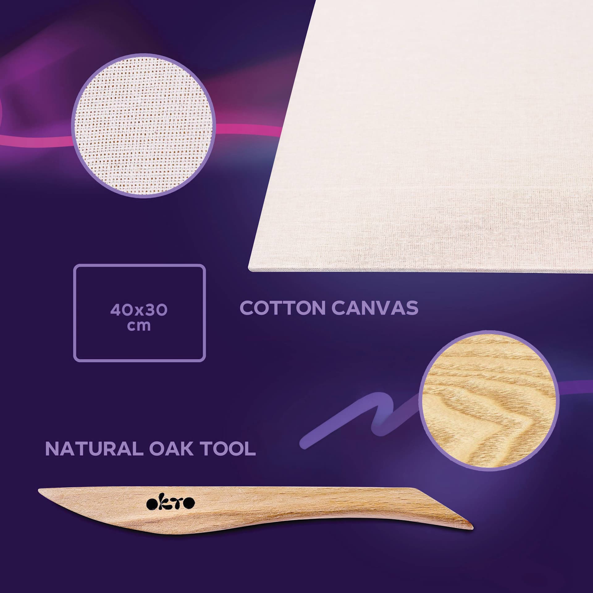 Okto Sensory Art DIY 3D Clay Painting Kit - Sunflowers - cotton canvas and natural oak tool