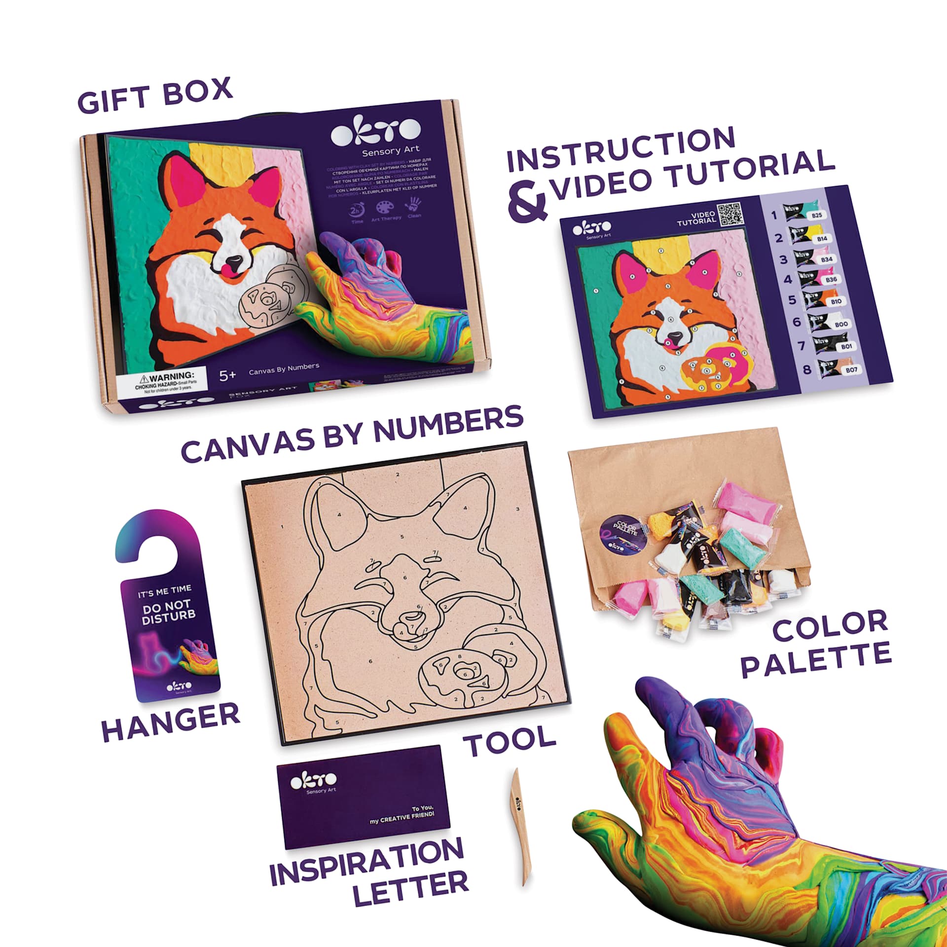 Okto Sensory Art Clay Color By Number Kit - Fox - labelled contents