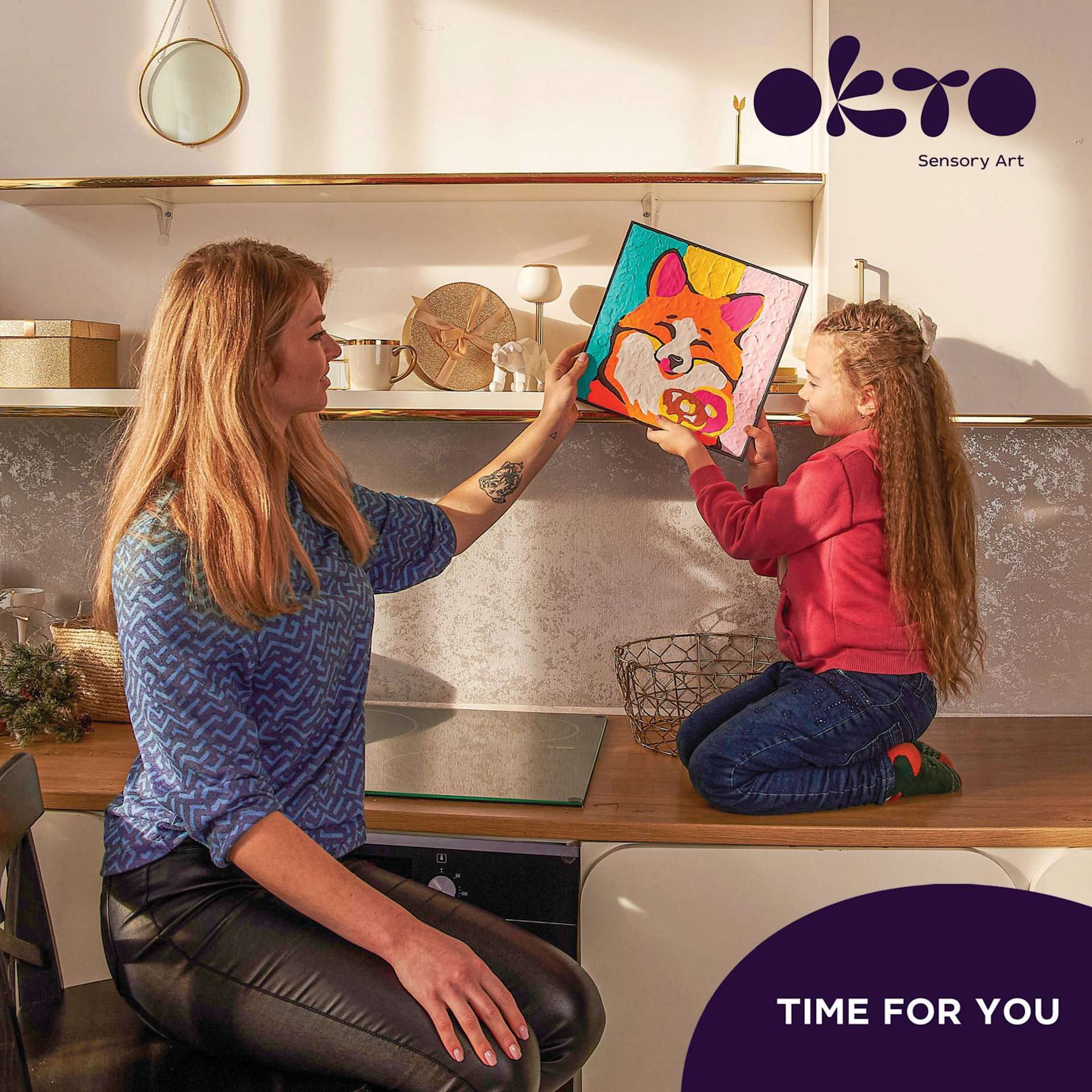 Okto Sensory Art Clay Color By Number Kit - Fox - hanging finished art