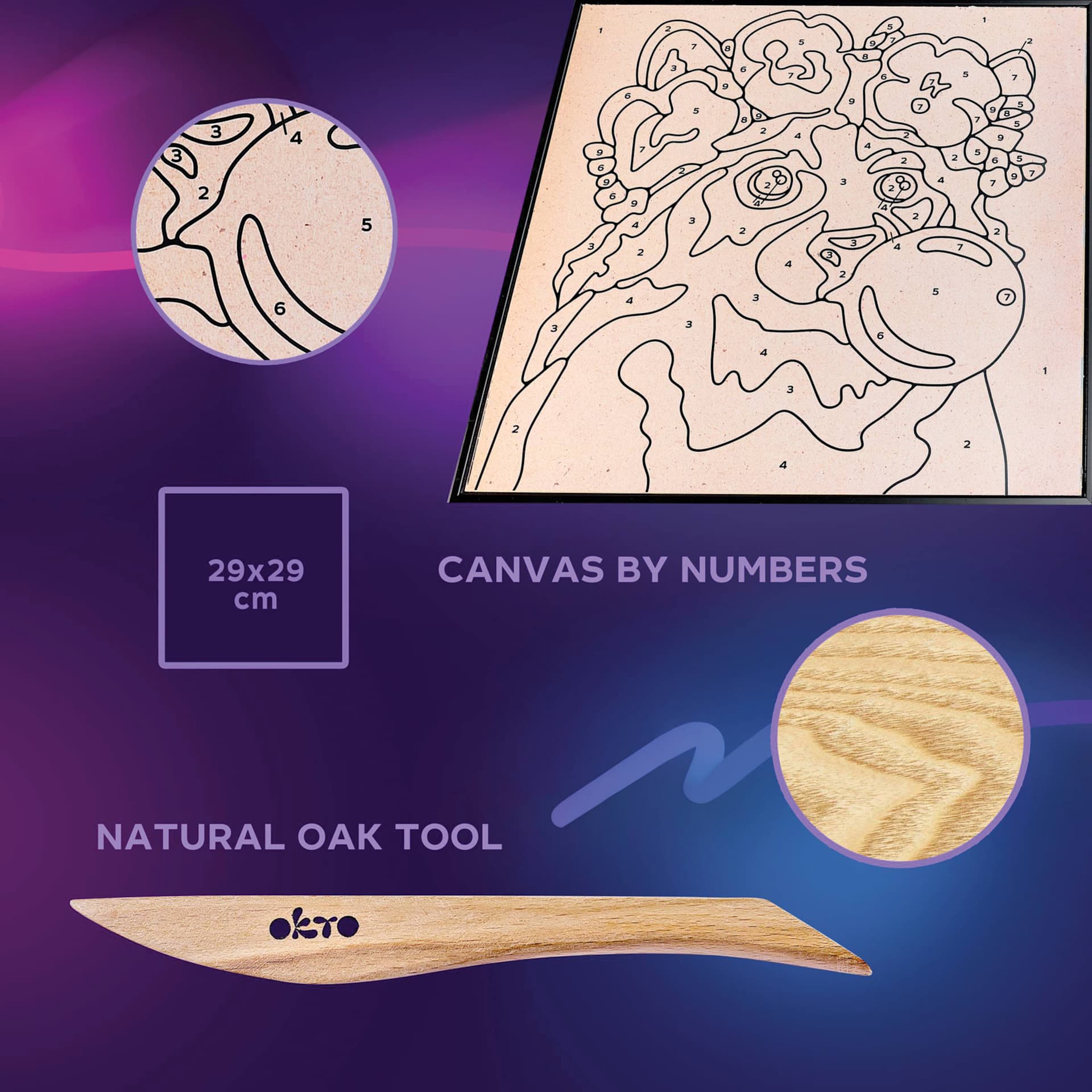 Okto Sensory Art Clay Color By Number Kit - Raccoon - canvas by numbers and natural oak tool