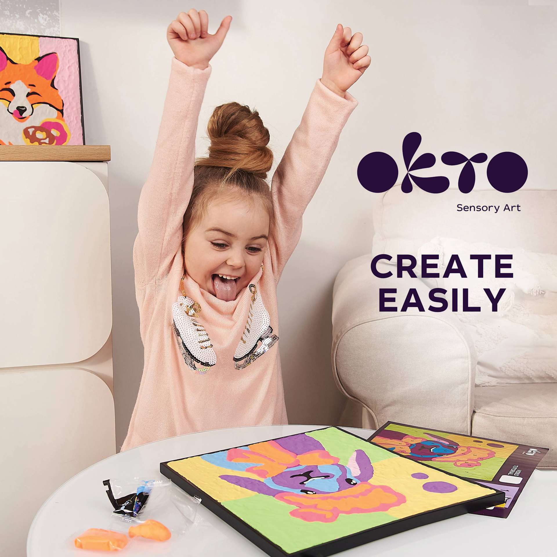 Okto Sensory Art Clay Color By Number Kit - Bunny - finished artwork